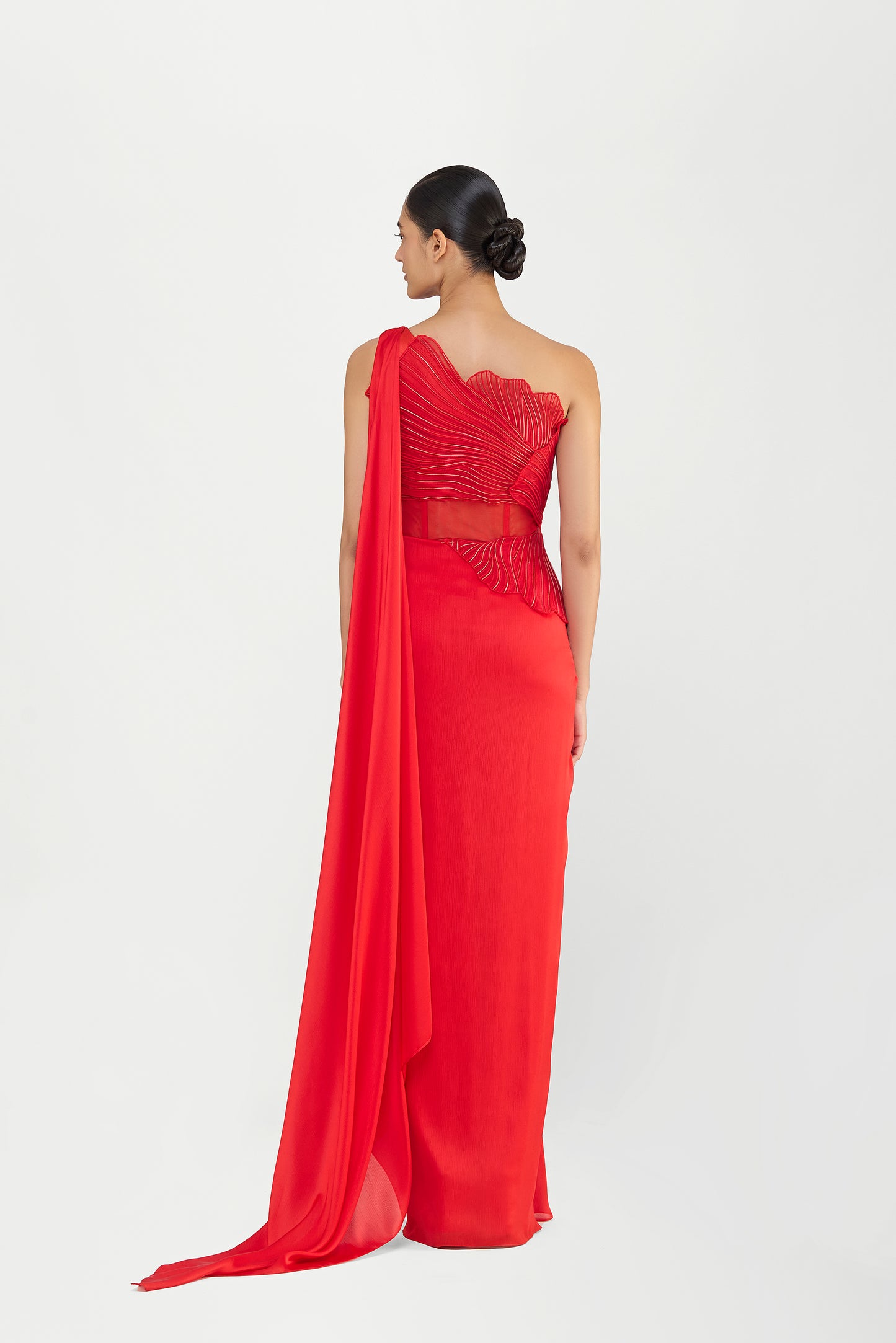 Corded Coral Saree