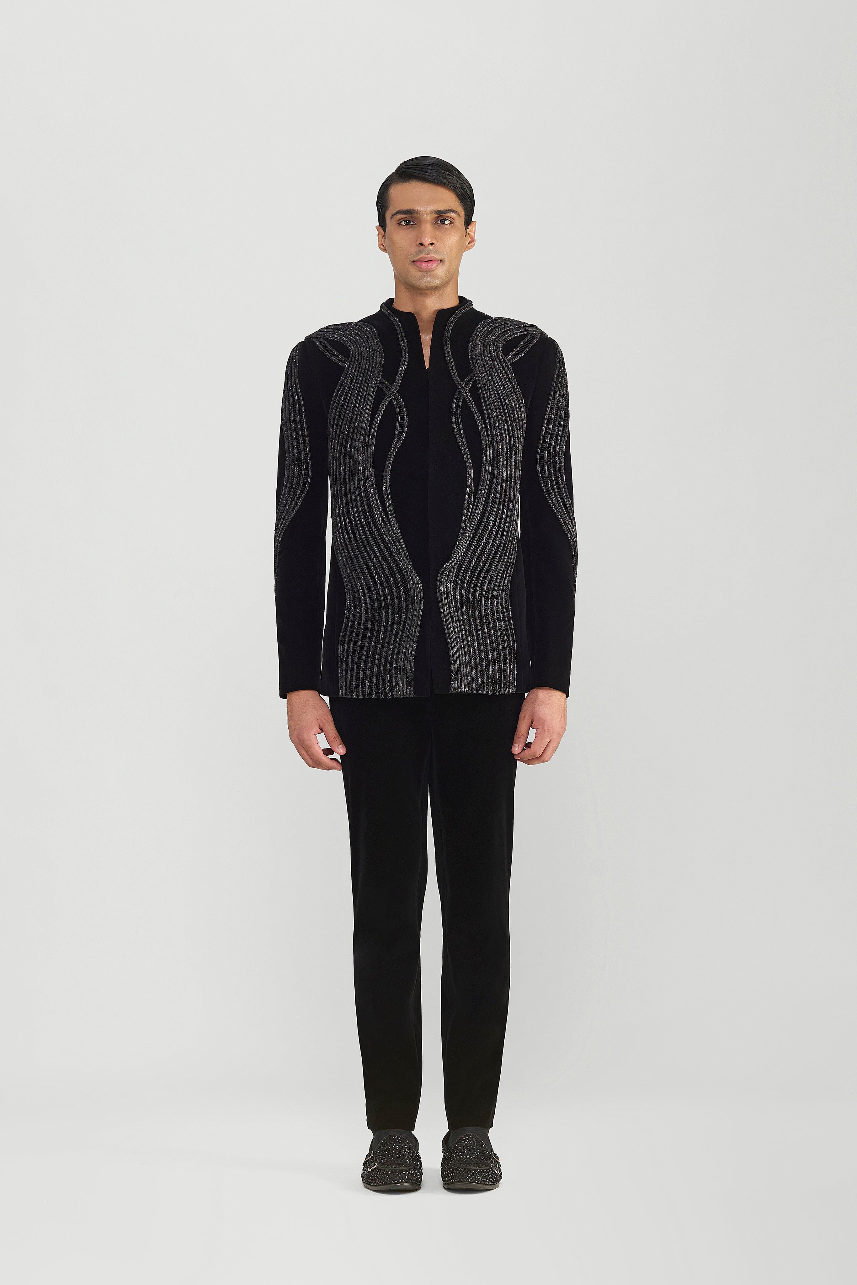 Crystalvein Bandhgala Set In Velvette