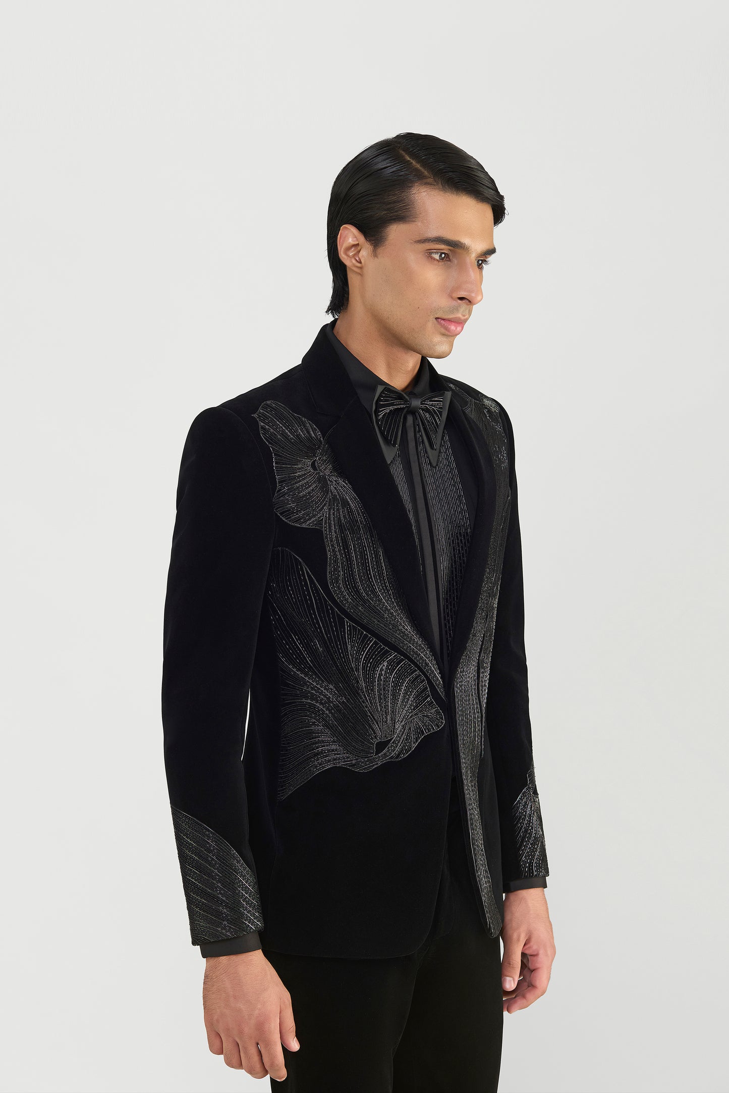 Corded Coral Tuxedo Set With Glass Beads In Velvette