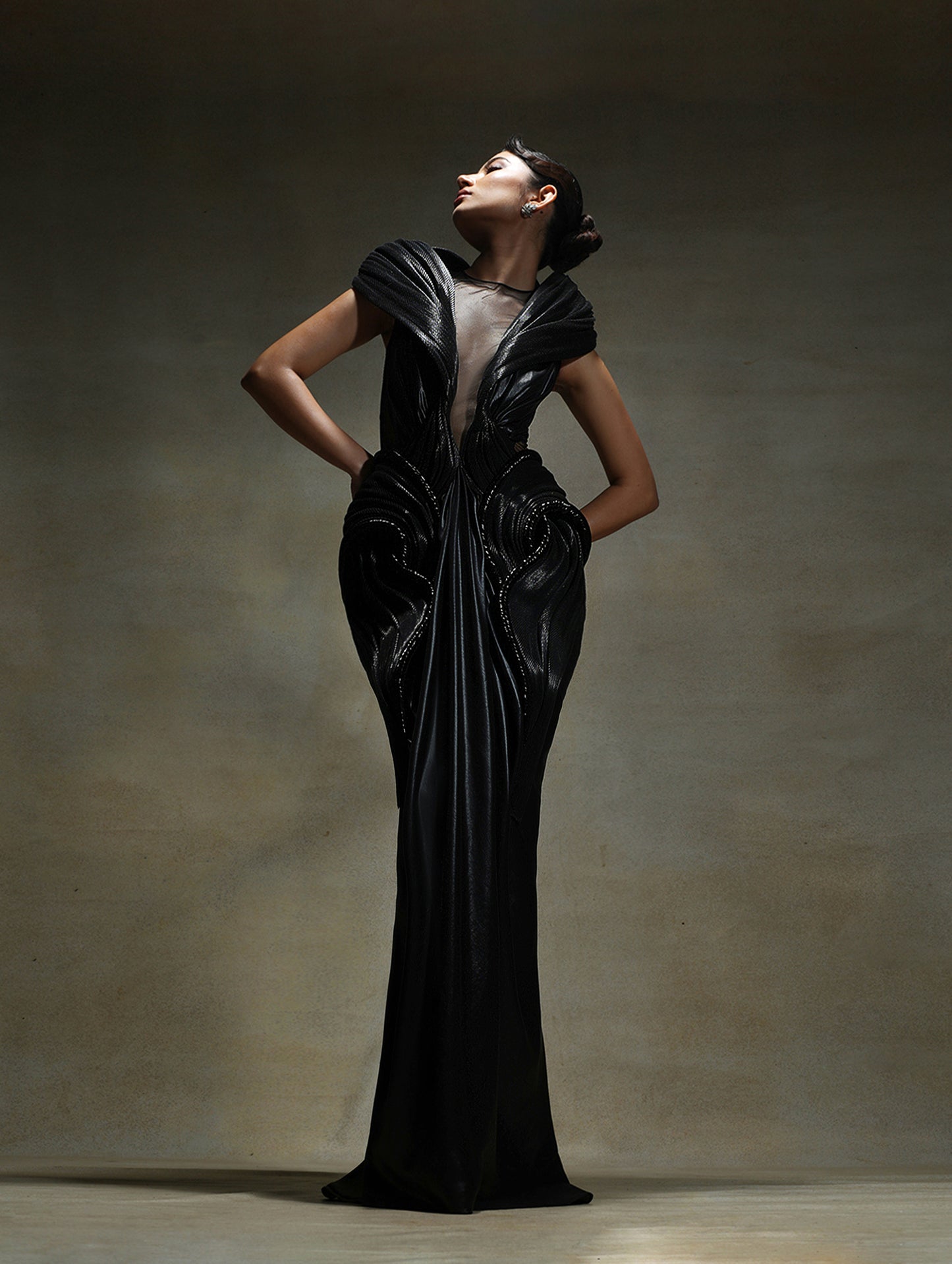 Sara Arjun in Moulded Hand-Woven Textile Gown