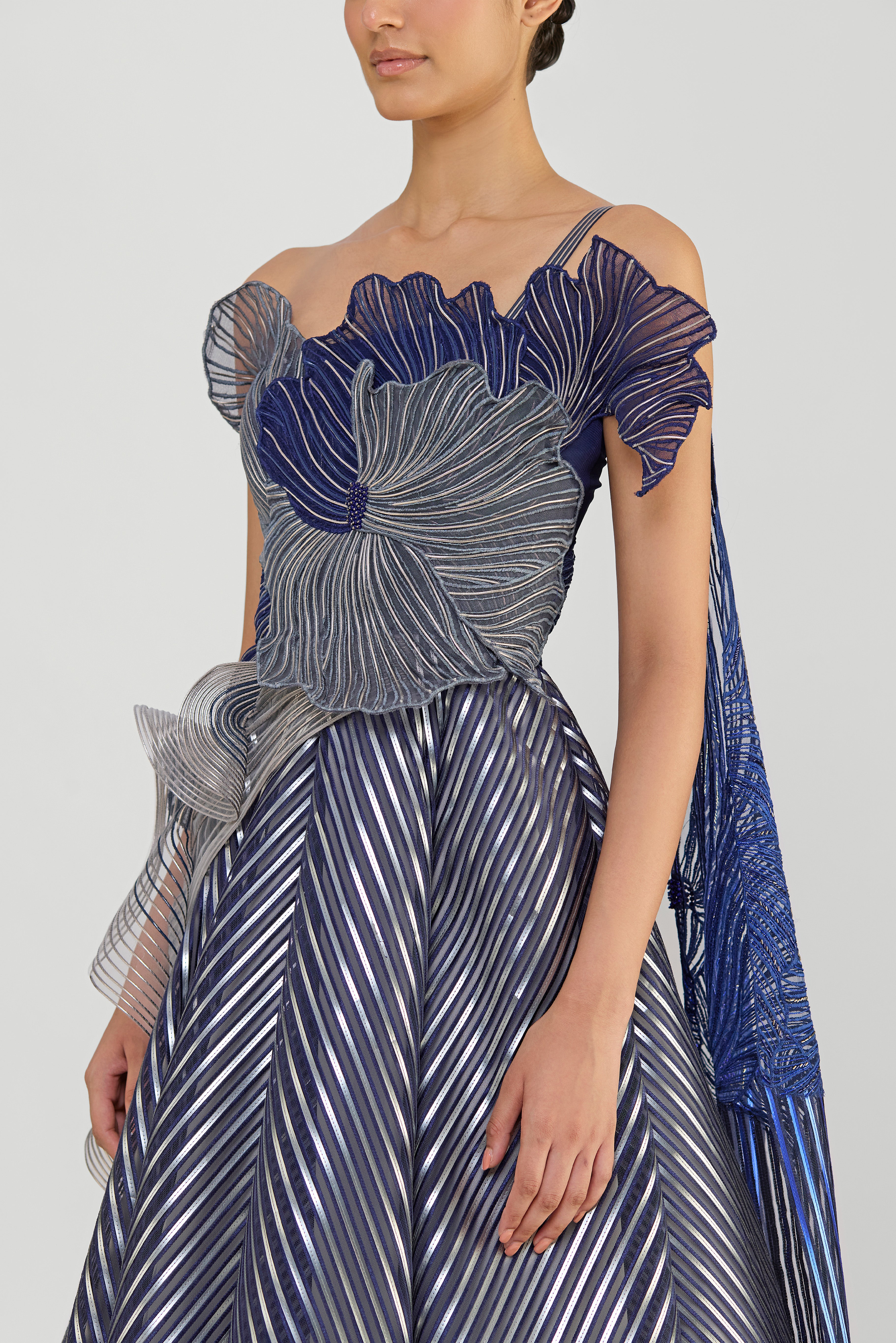 Corded Gown With A Ruffle Drape