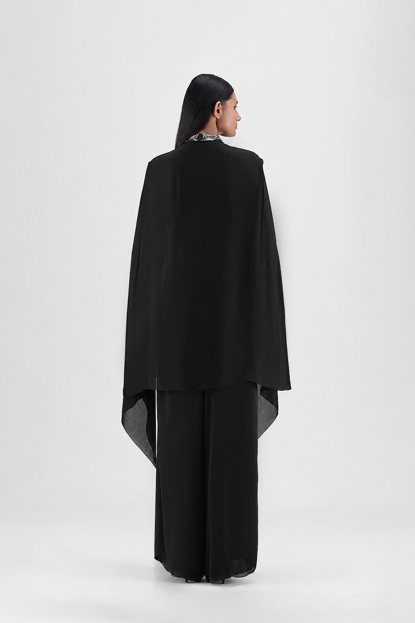Metallic Structured Cape With Beads