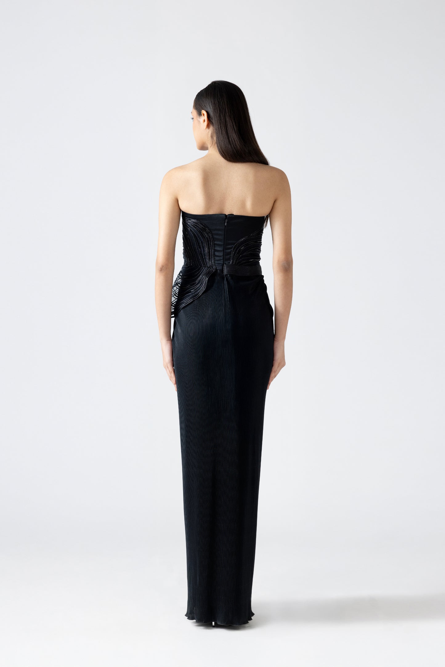 Moulded Off-Shoulder Plisse Gown