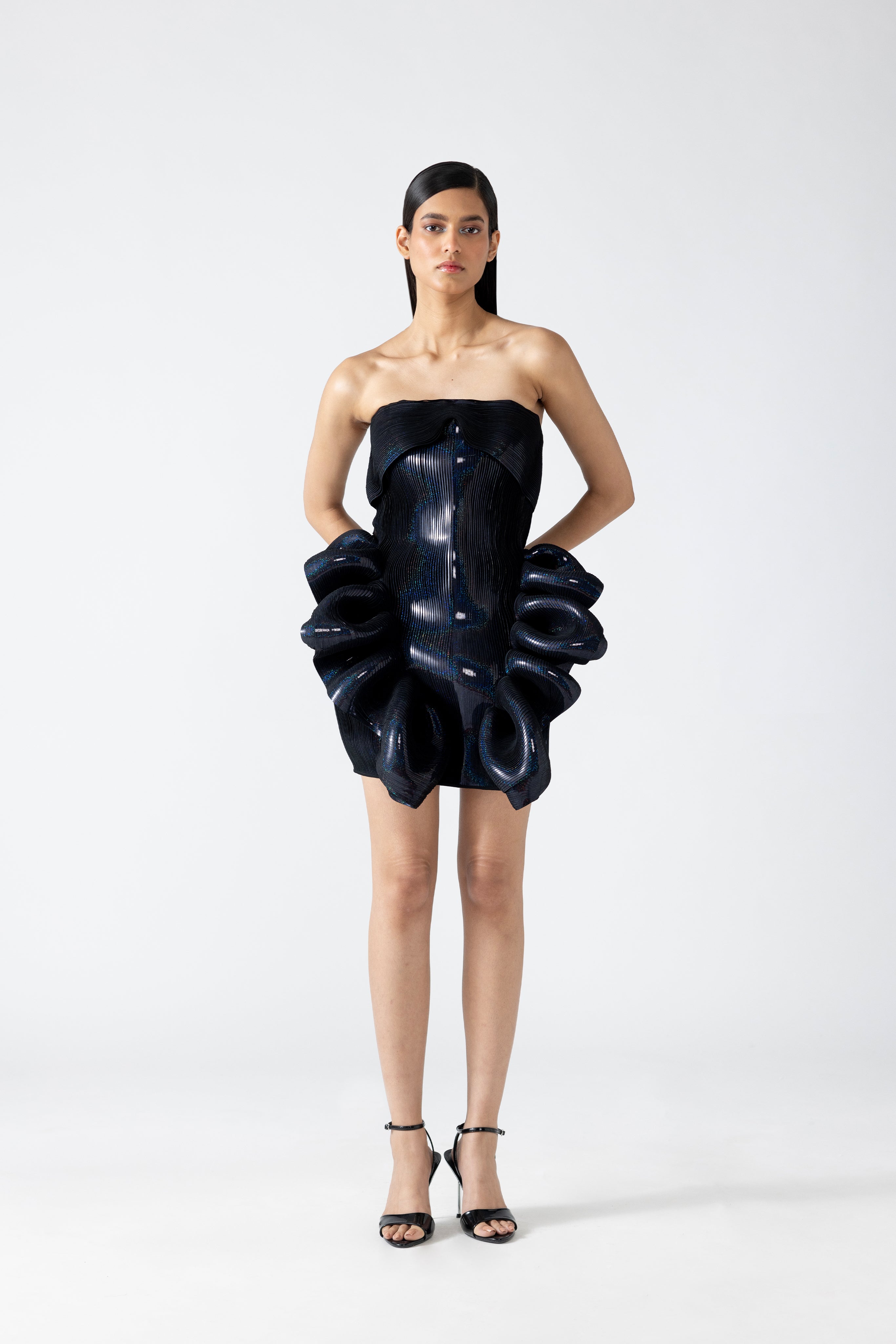 Moulded Metallic Ruffled Dress