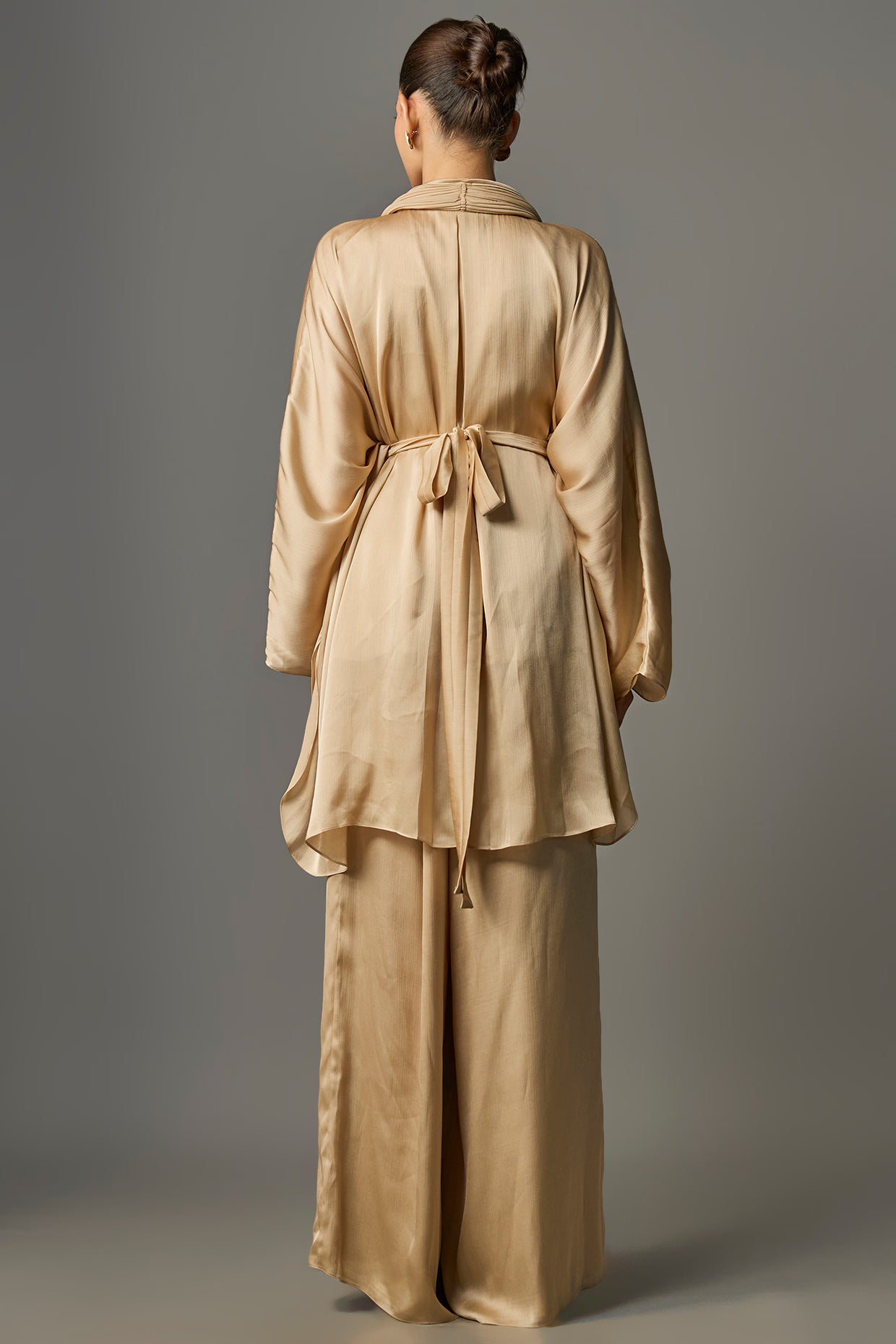 Gold Micro-Pleated Satin Chiffon Cape