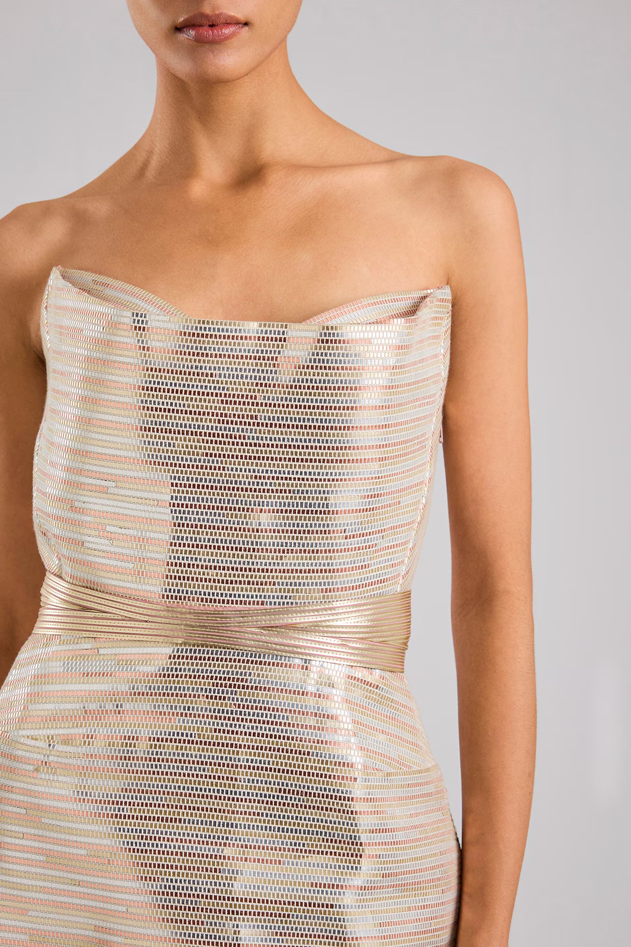 Metallic Striper Mini Dress With Belt