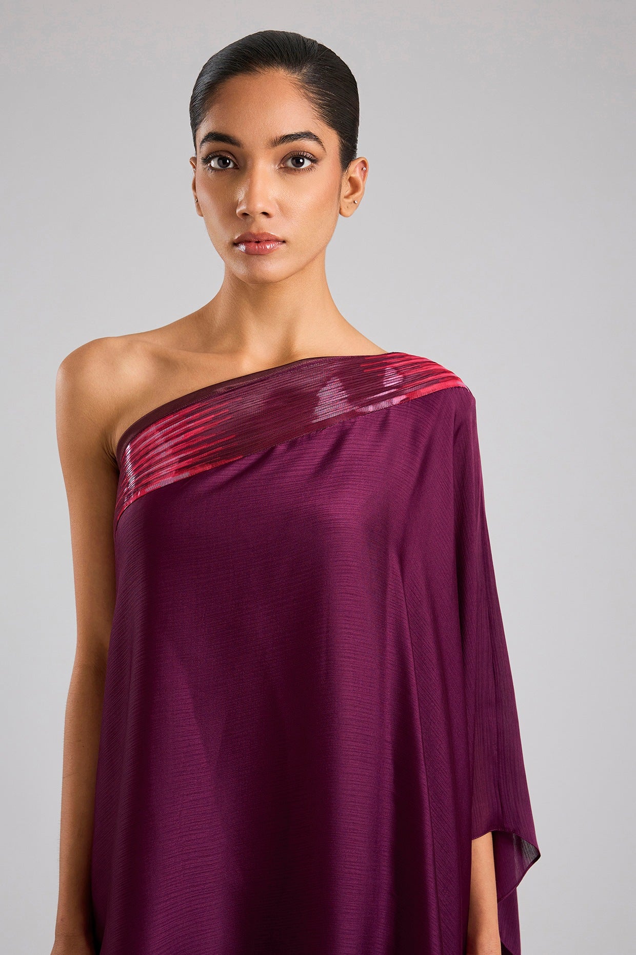 Satin Chiffon One-Shoulder Top