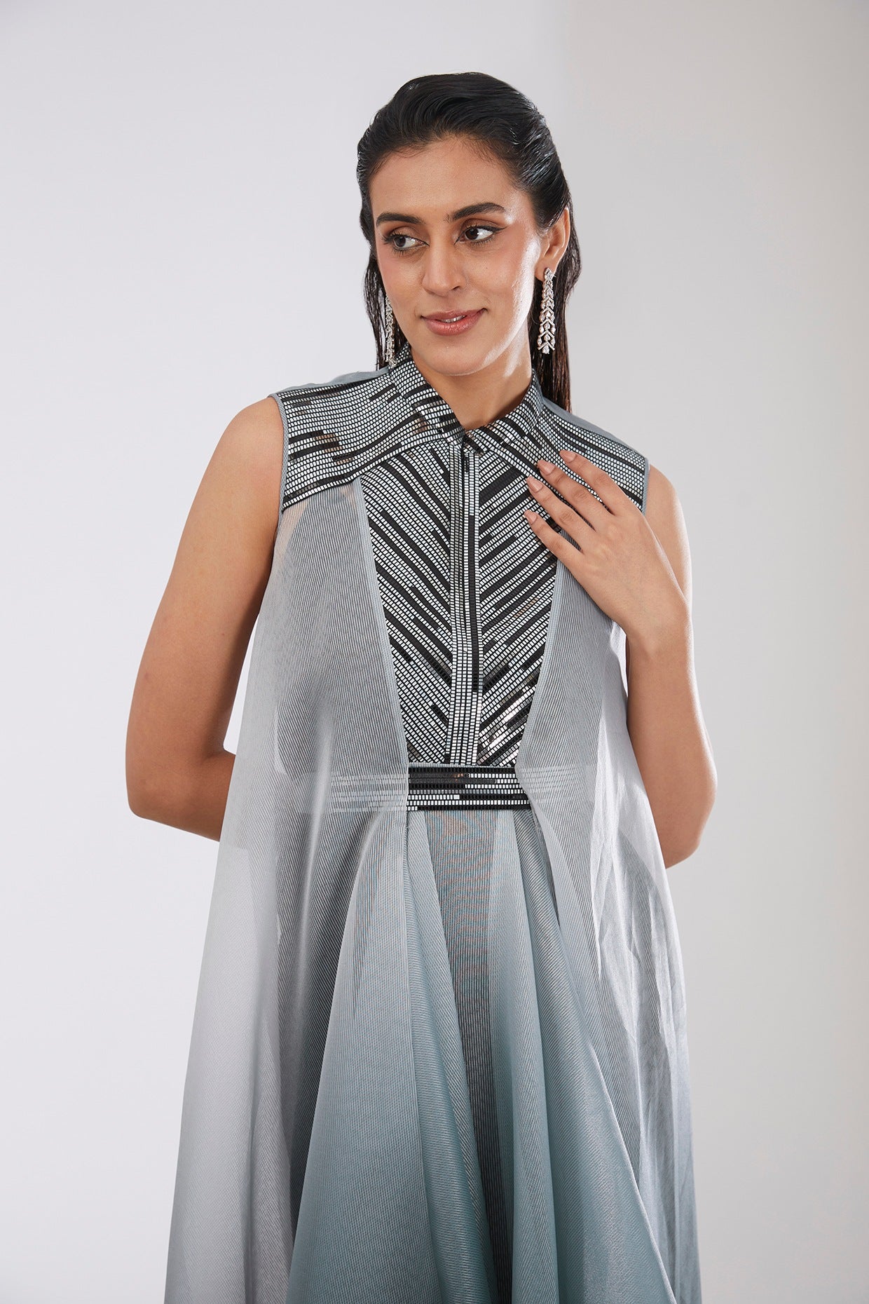 Crepe Chiffon & Metallic Polymer Dress
