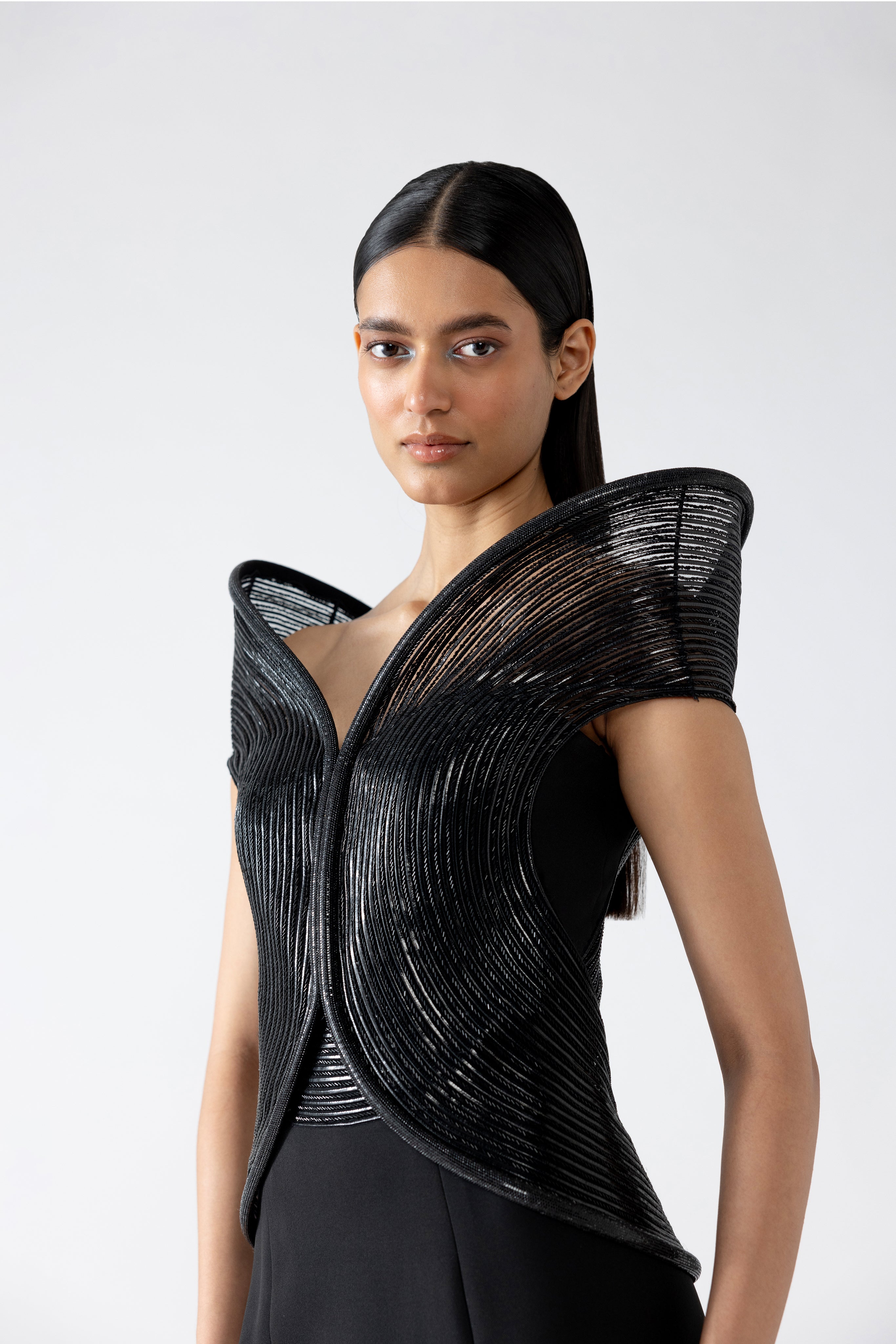 Moulded Off Shoulder Corded Gown