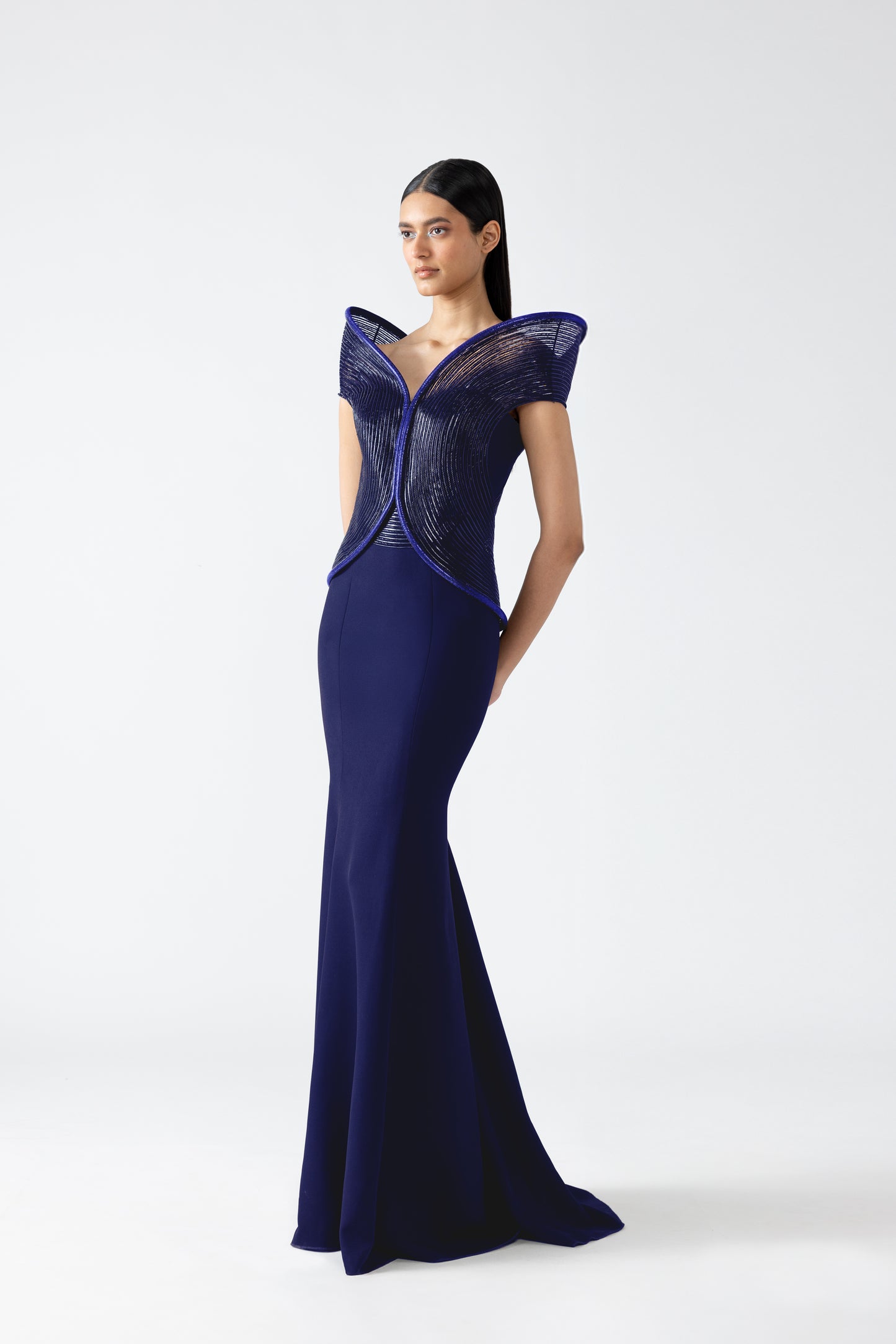Moulded Off Shoulder Corded Gown