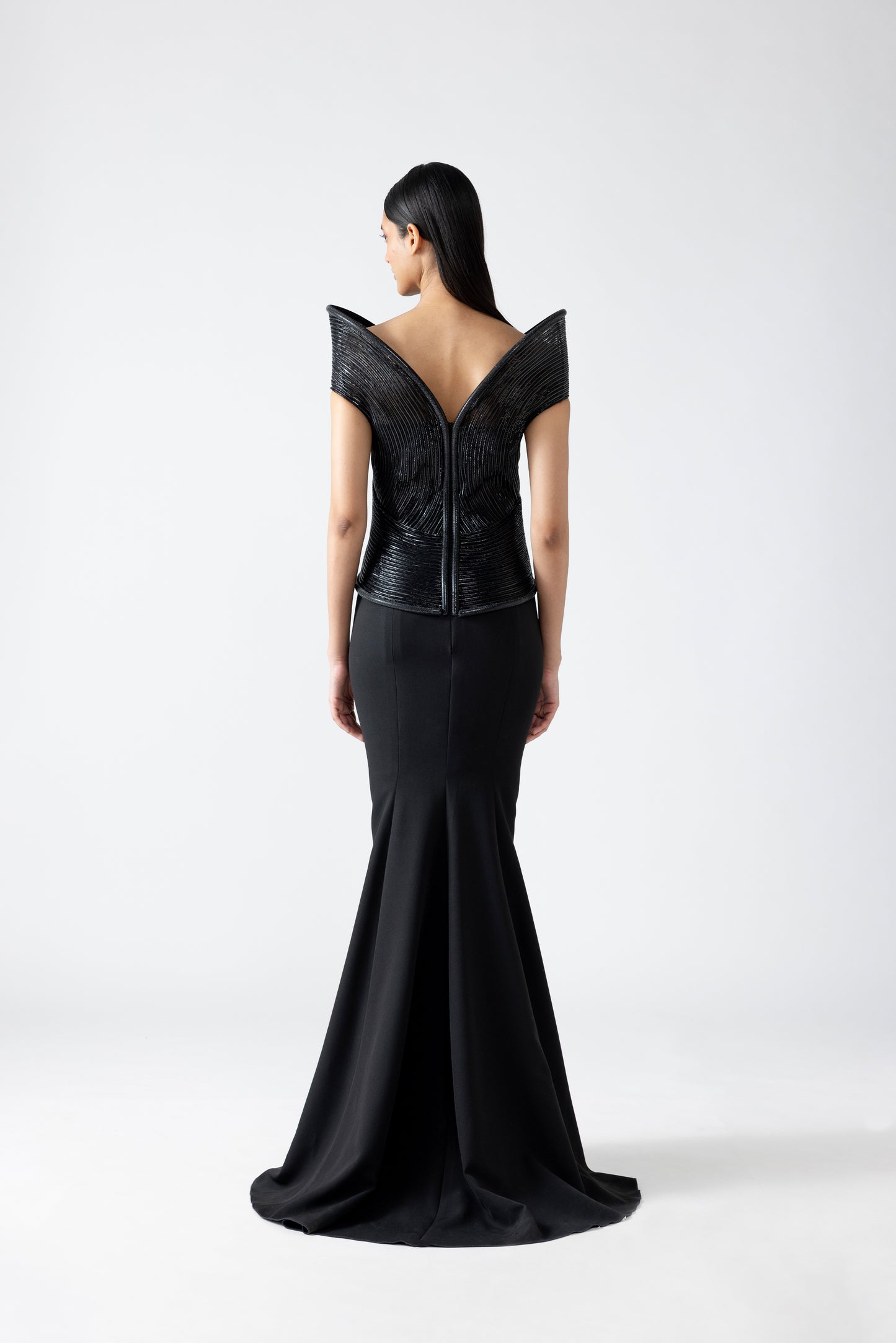 Moulded Off Shoulder Corded Gown