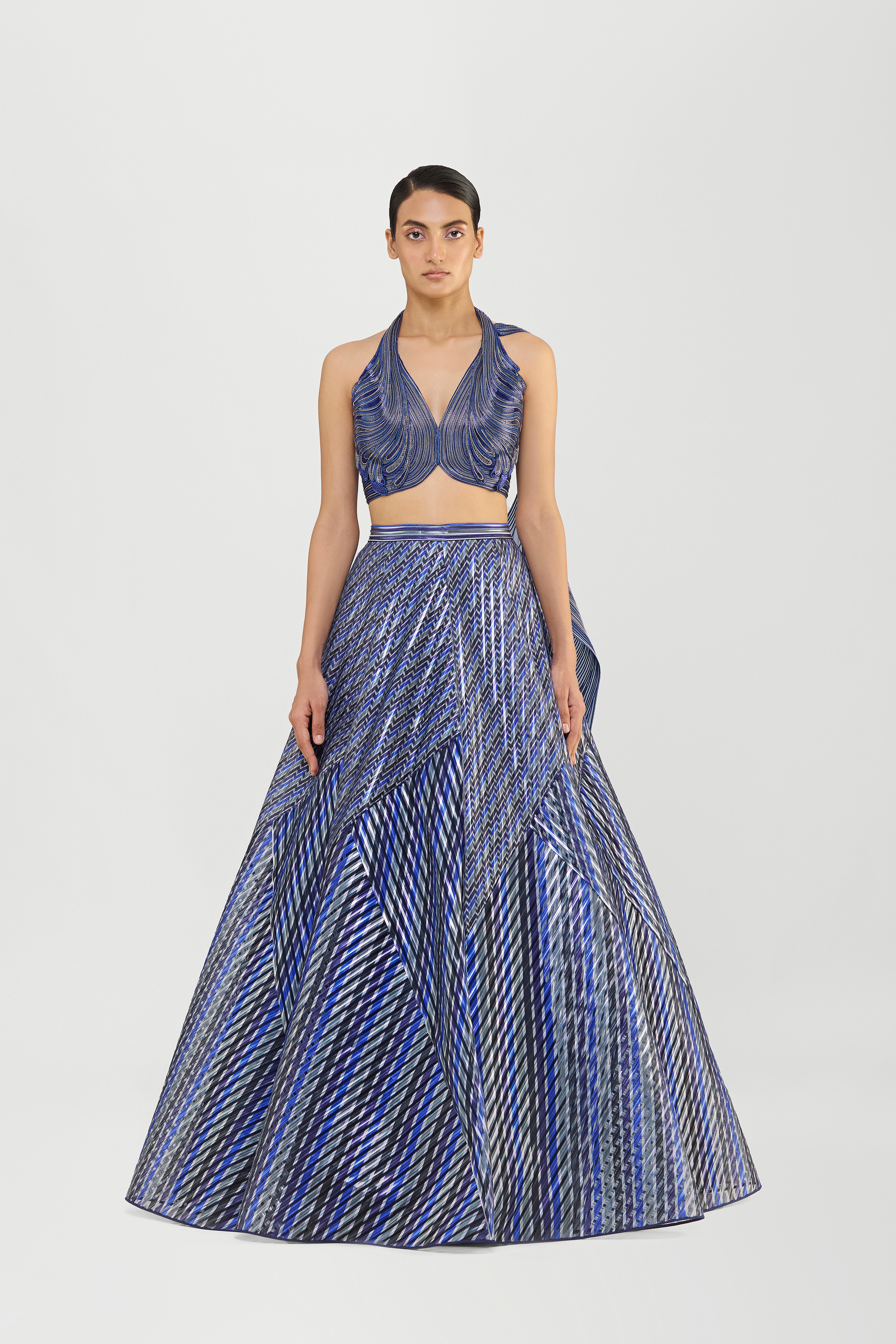 Metallic Skirt And Corded Halter With Drape