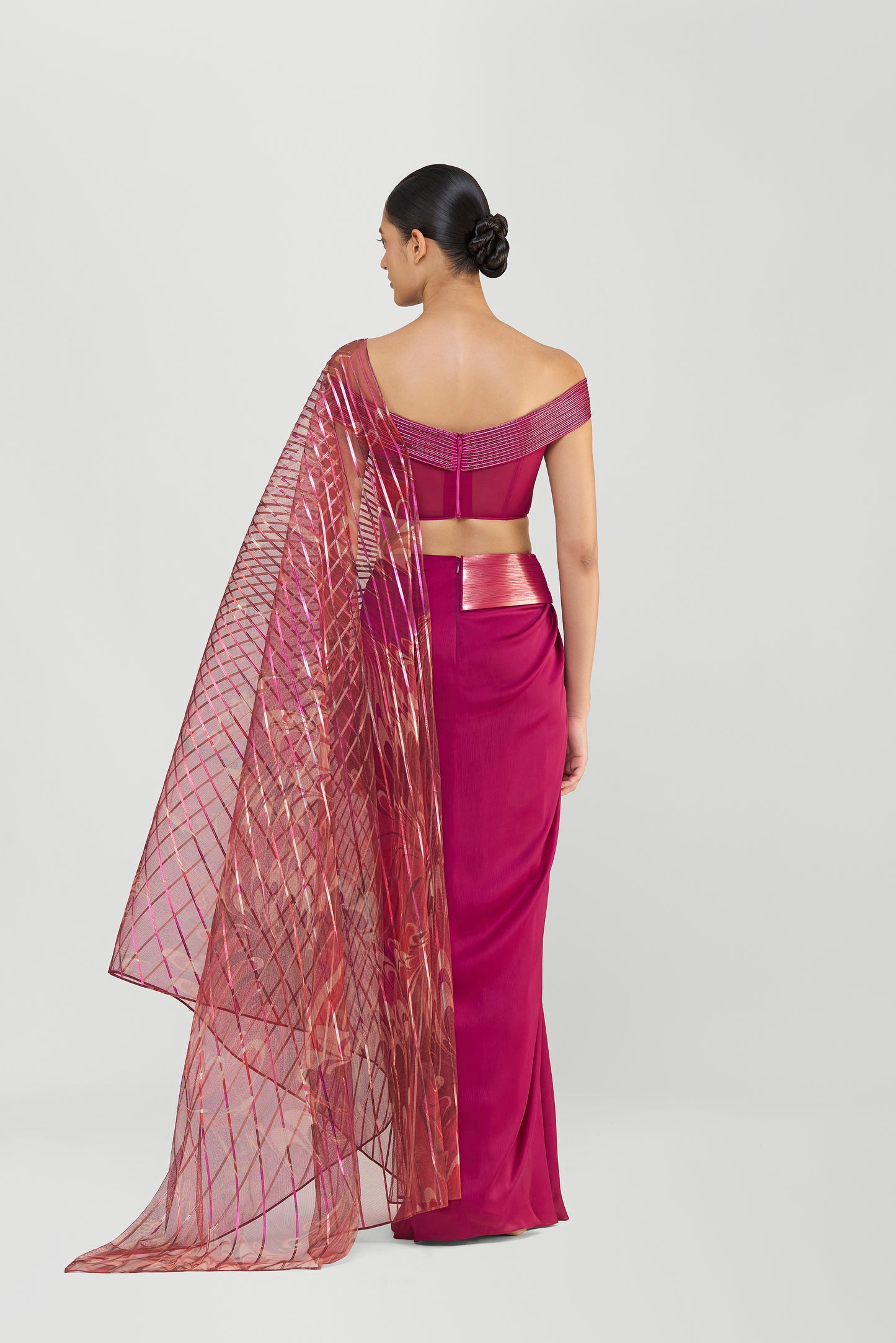 Metallic Saree With A Sunray Drape