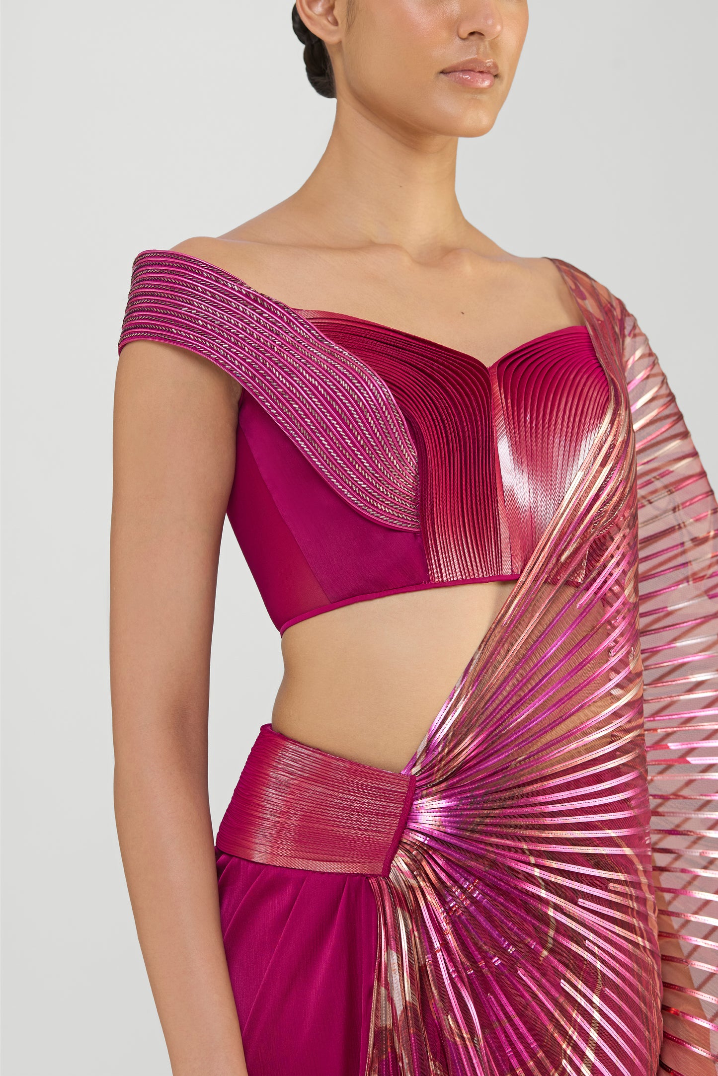 Metallic Saree With A Sunray Drape