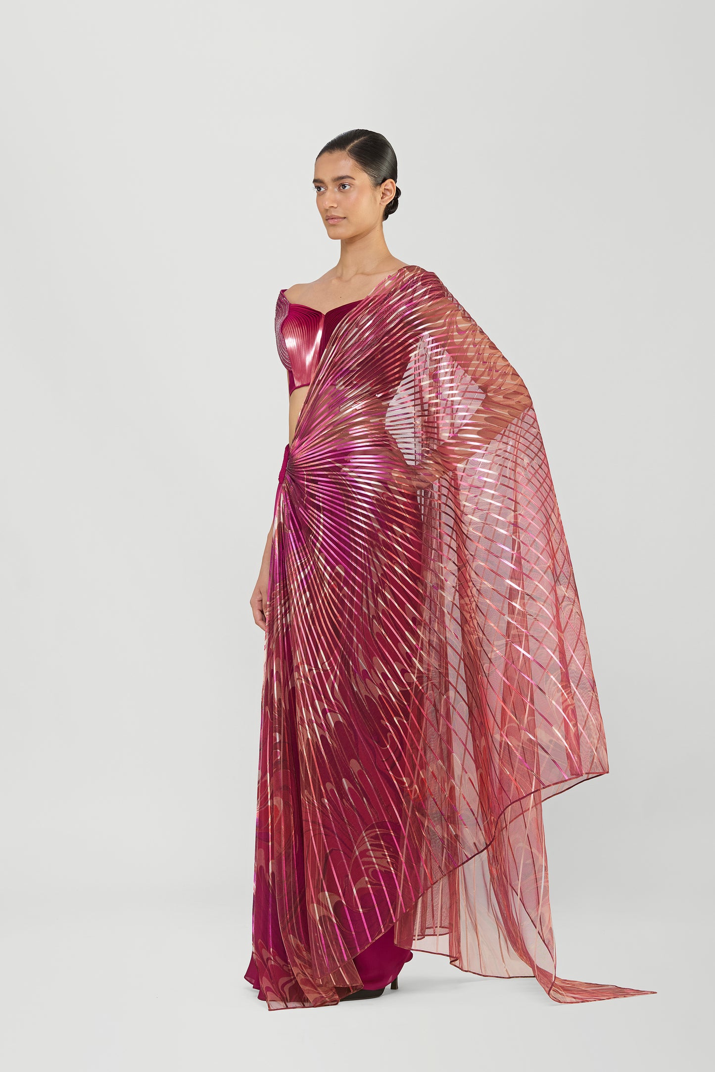 Metallic Saree With A Sunray Drape