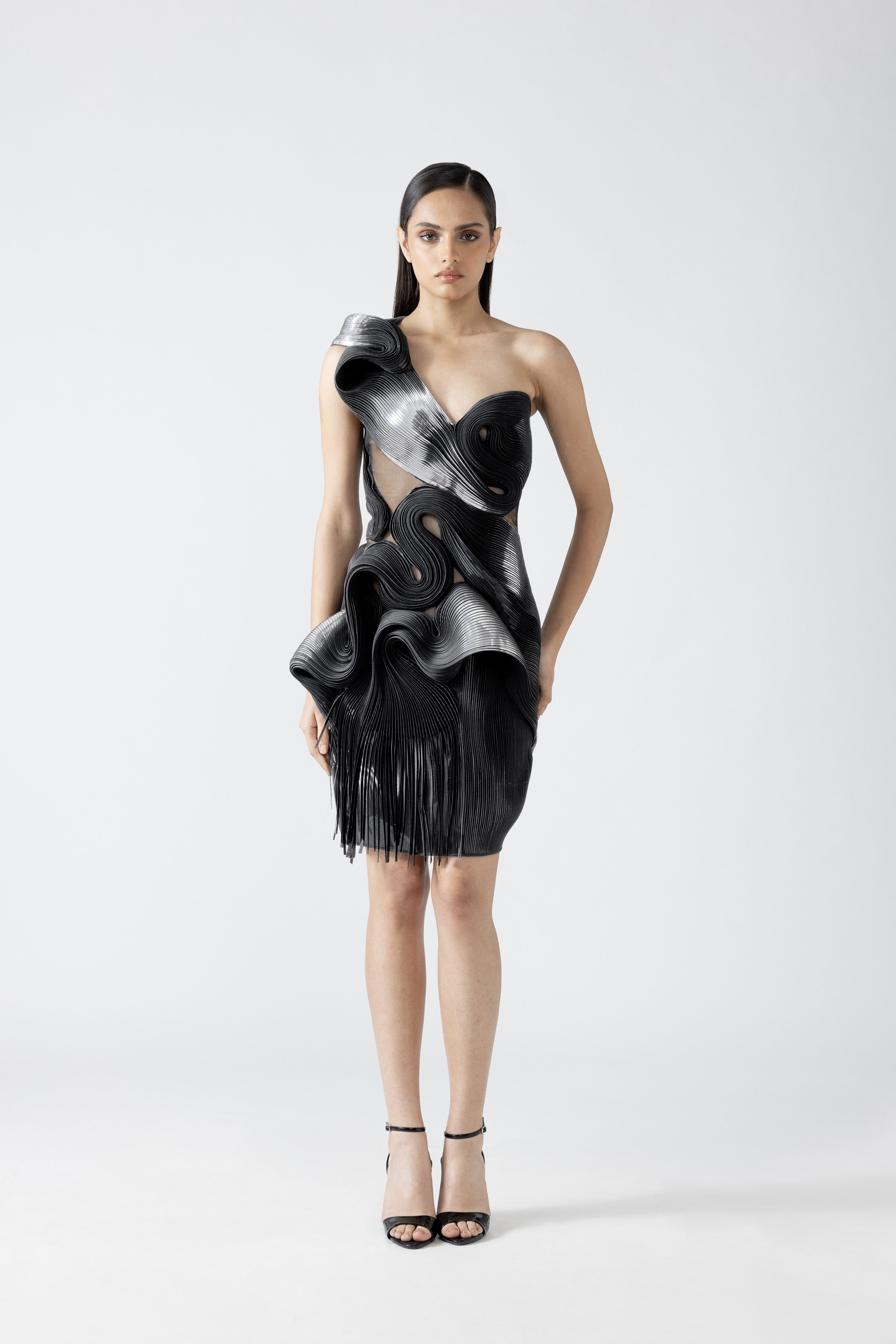Moulded Metallic Draped Dress