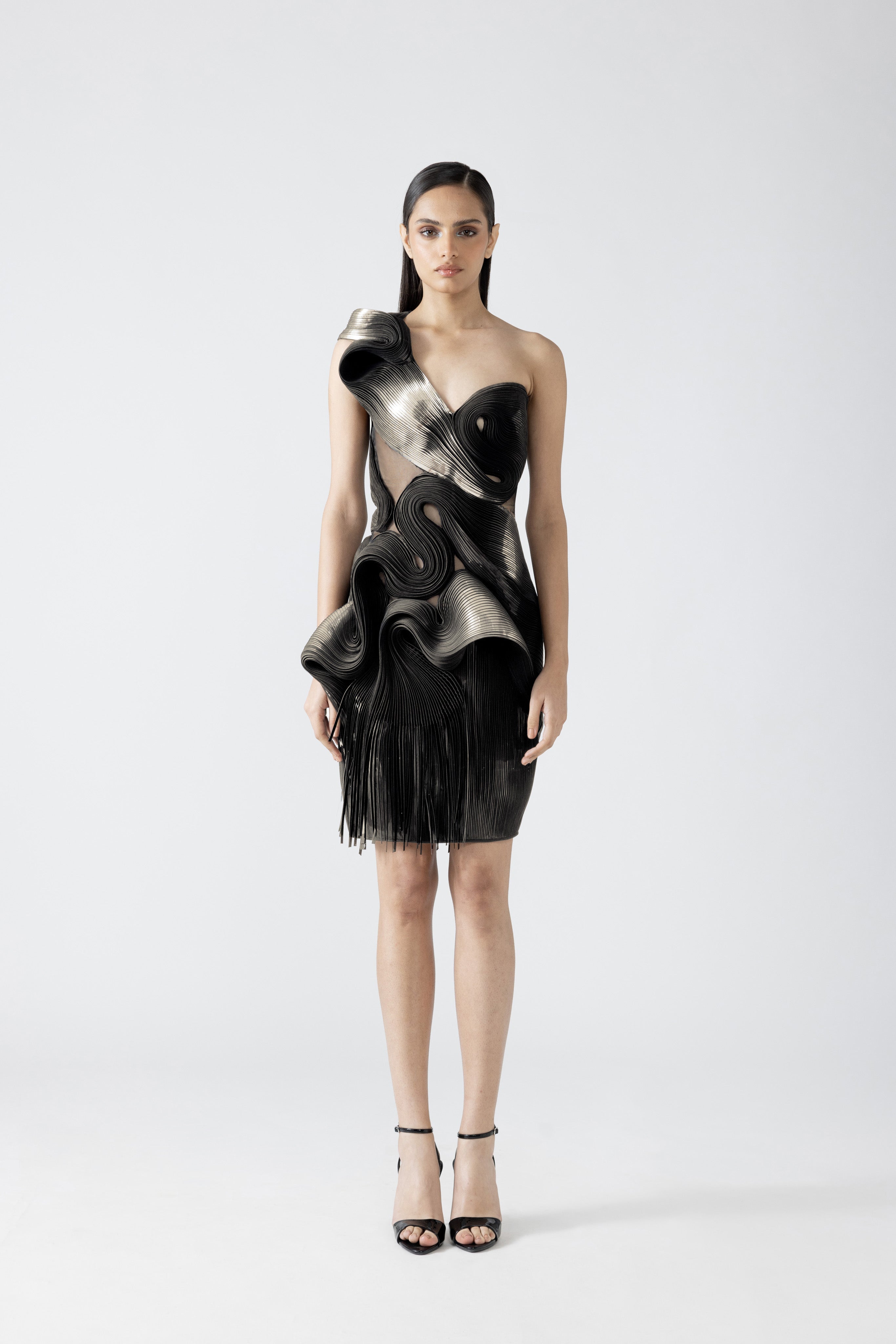 Moulded Metallic Draped Dress