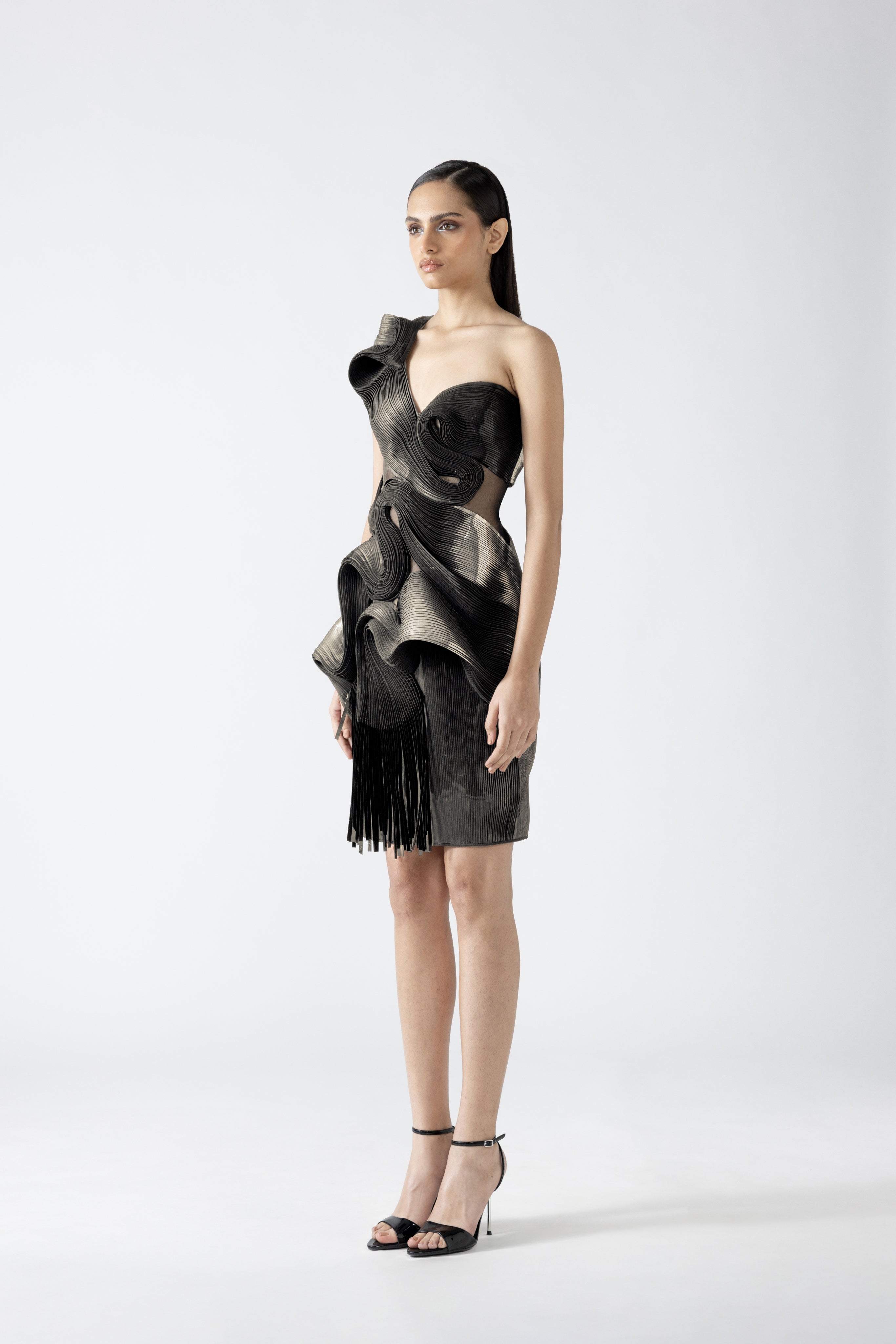 Moulded Metallic Draped Dress