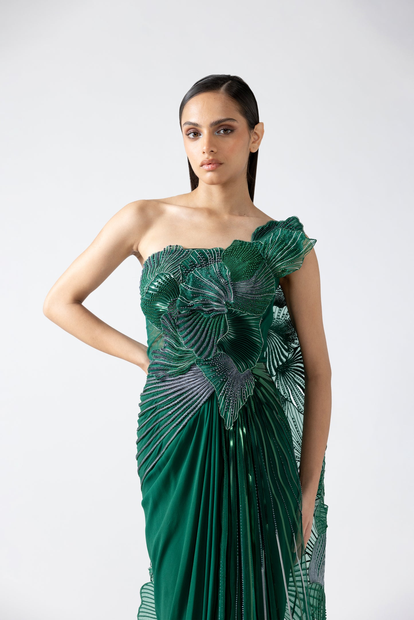 Corded Coral Saree