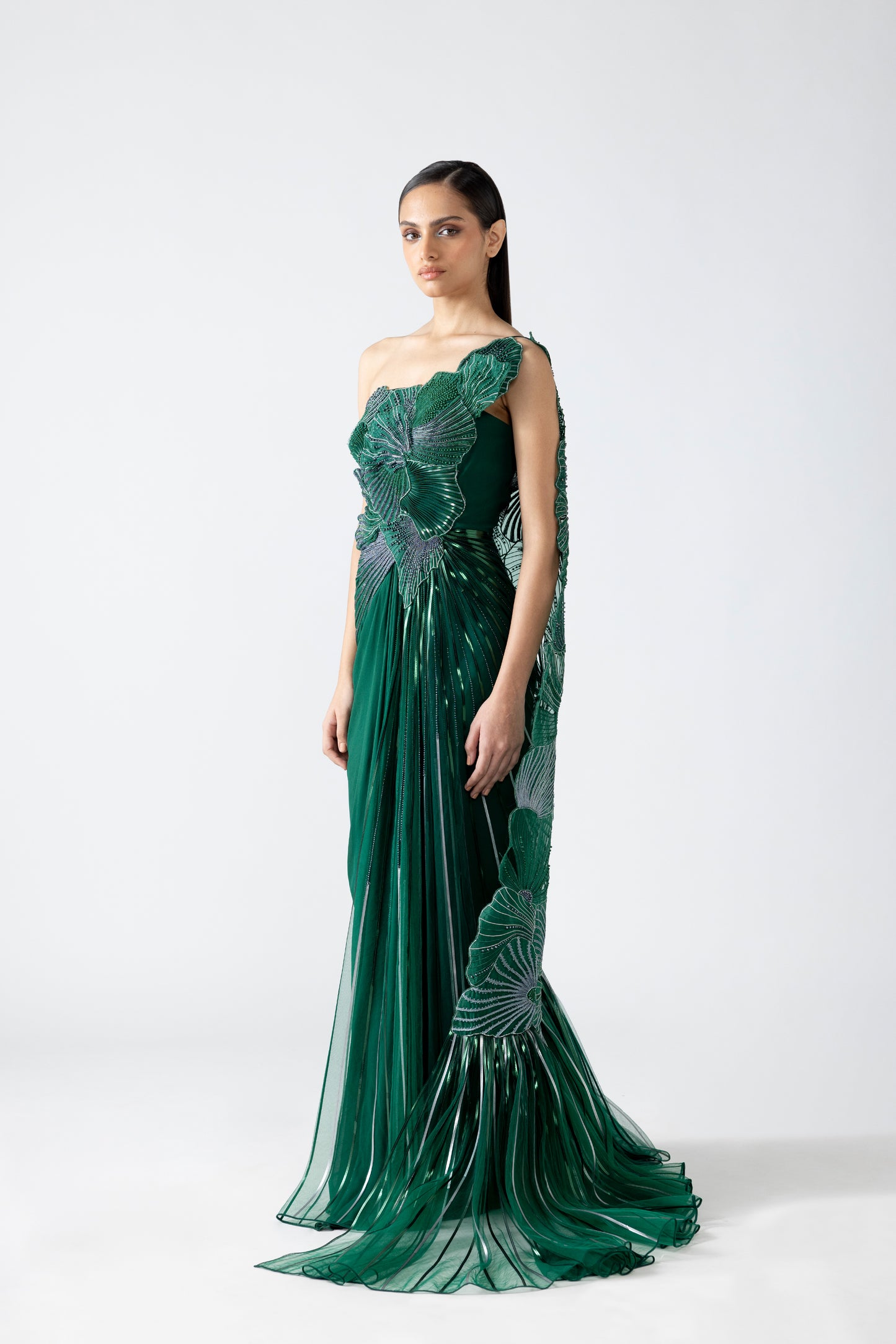 Corded Coral Saree