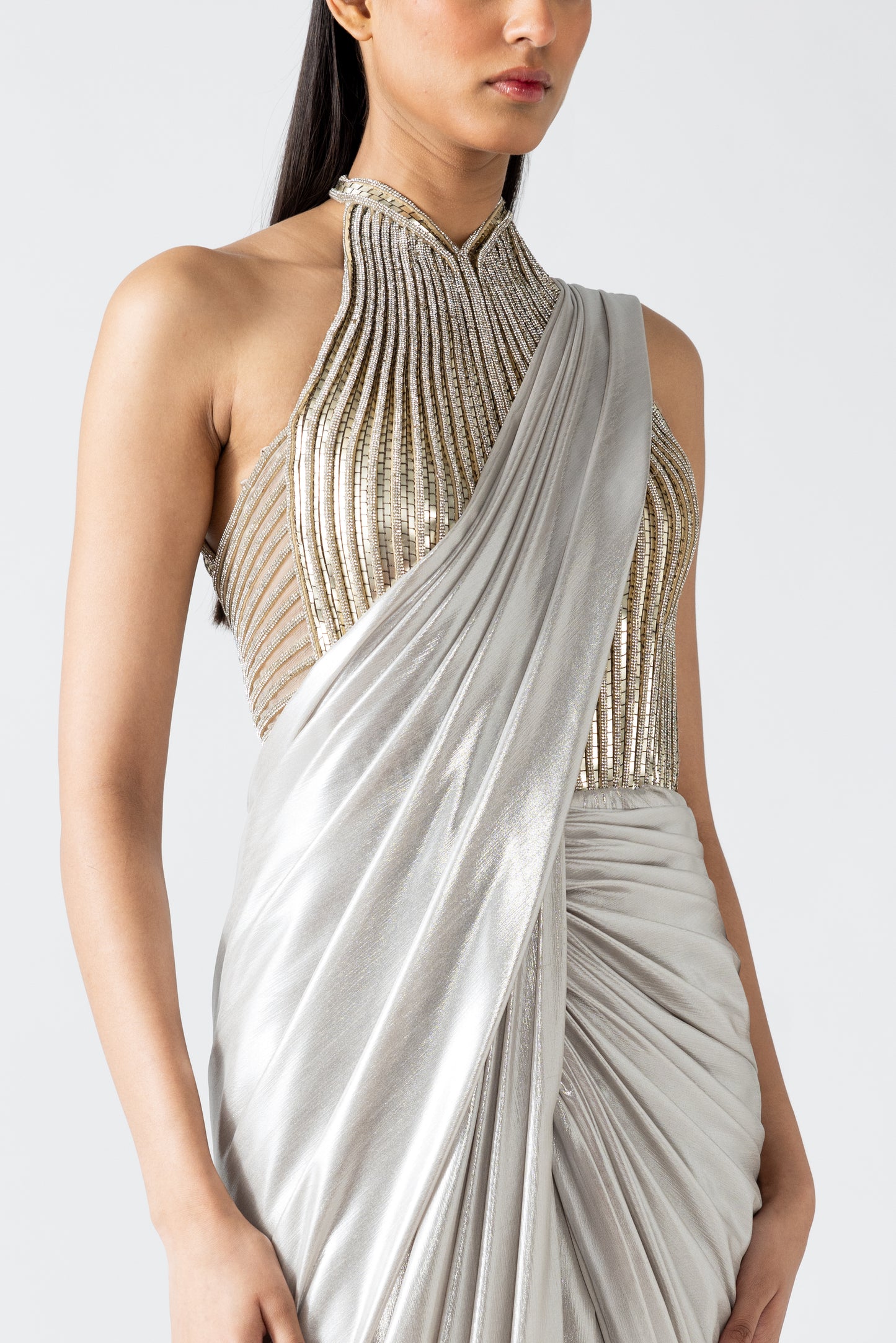 Moulded Crystalvein Draped Saree