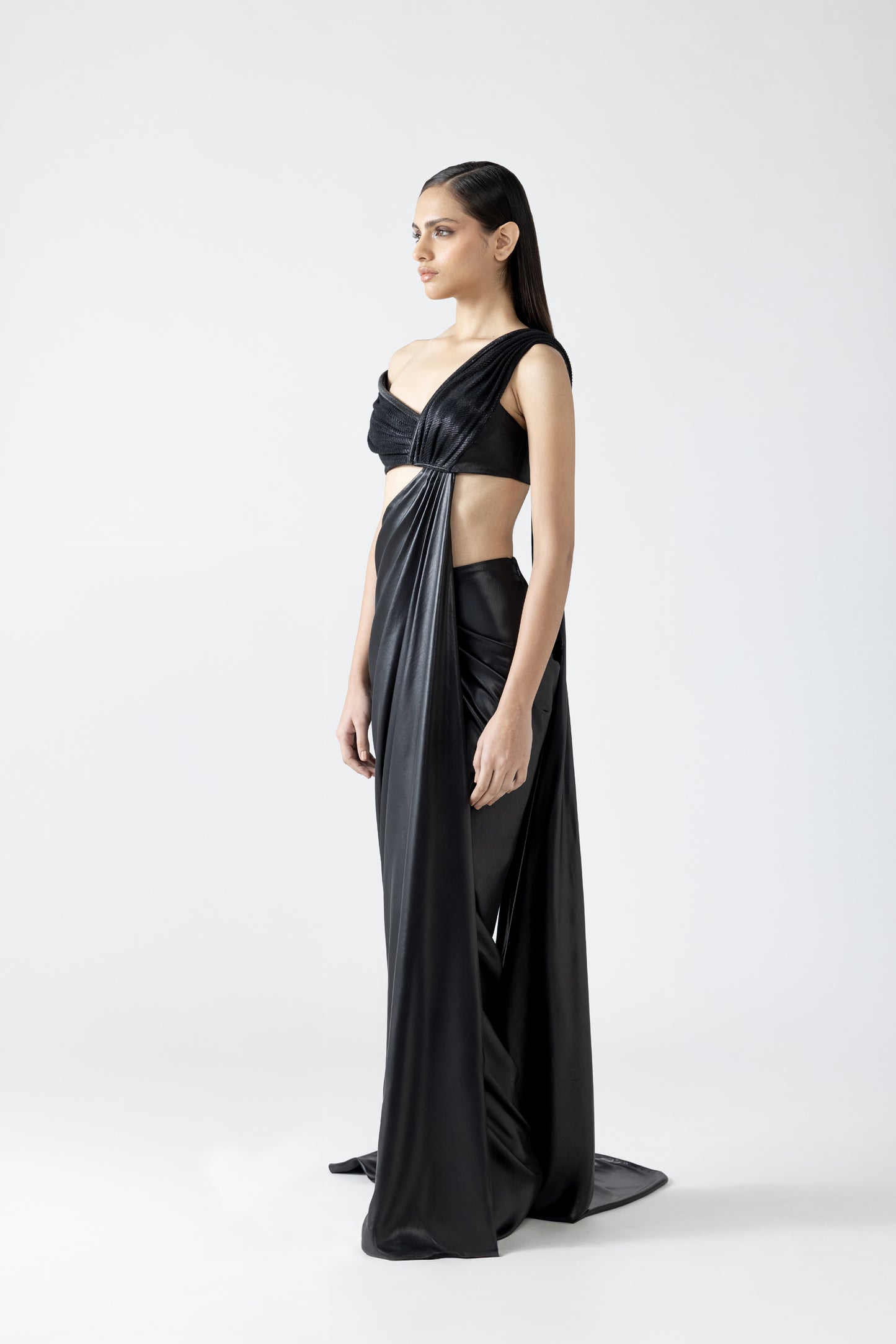 Moulded Hand-Woven Textile Top With Draped Saree