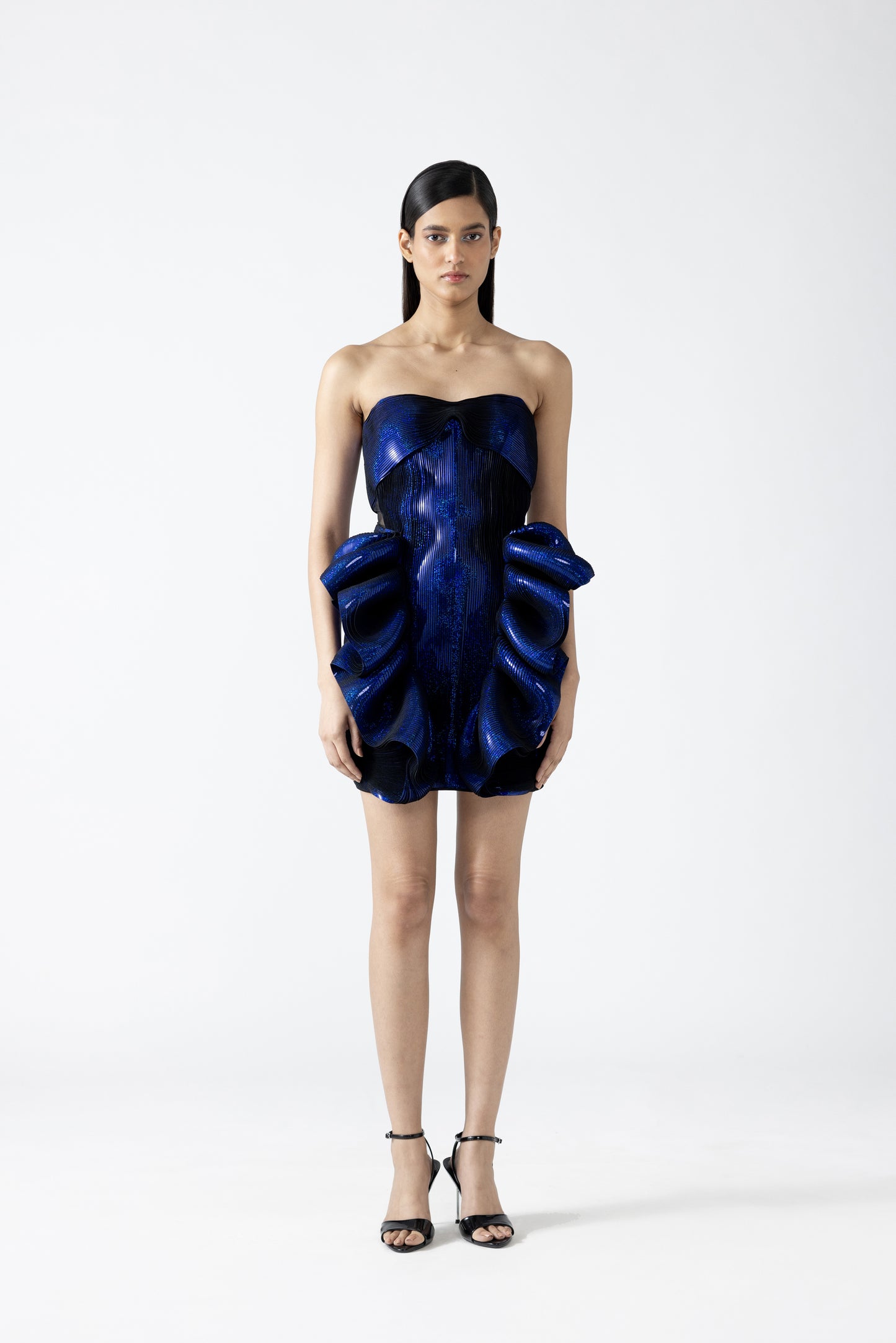 Moulded Metallic Ruffled Dress