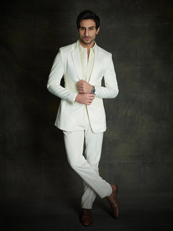 Ibrahim Ali Khan in Pearl Corded Tuxedo