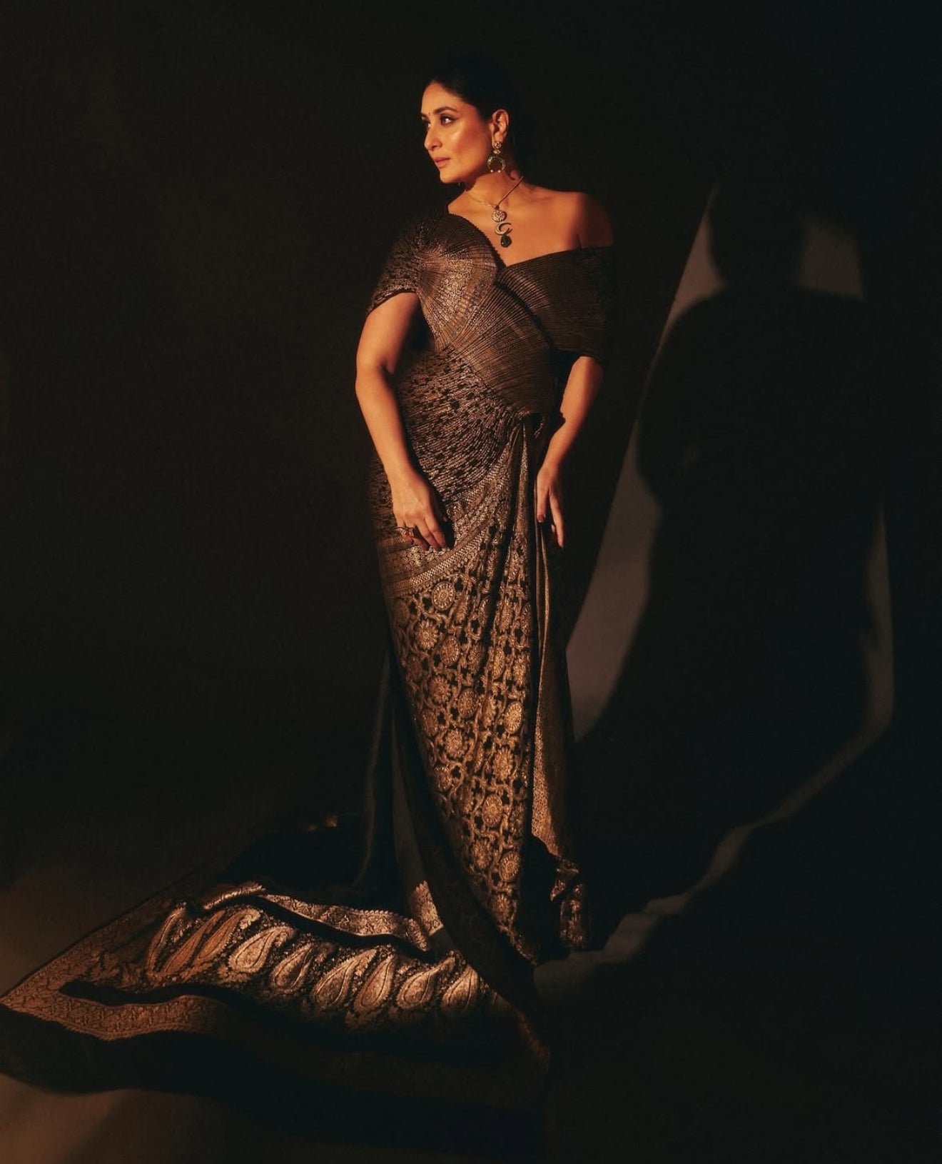 Kareena Kapoor Khan in Vintage Banarsi Corded Draped Saree