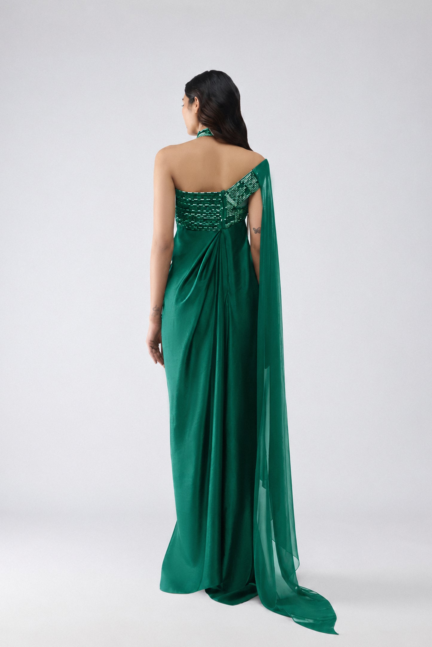 Banarsi Halter Dress With Sleeve Drape