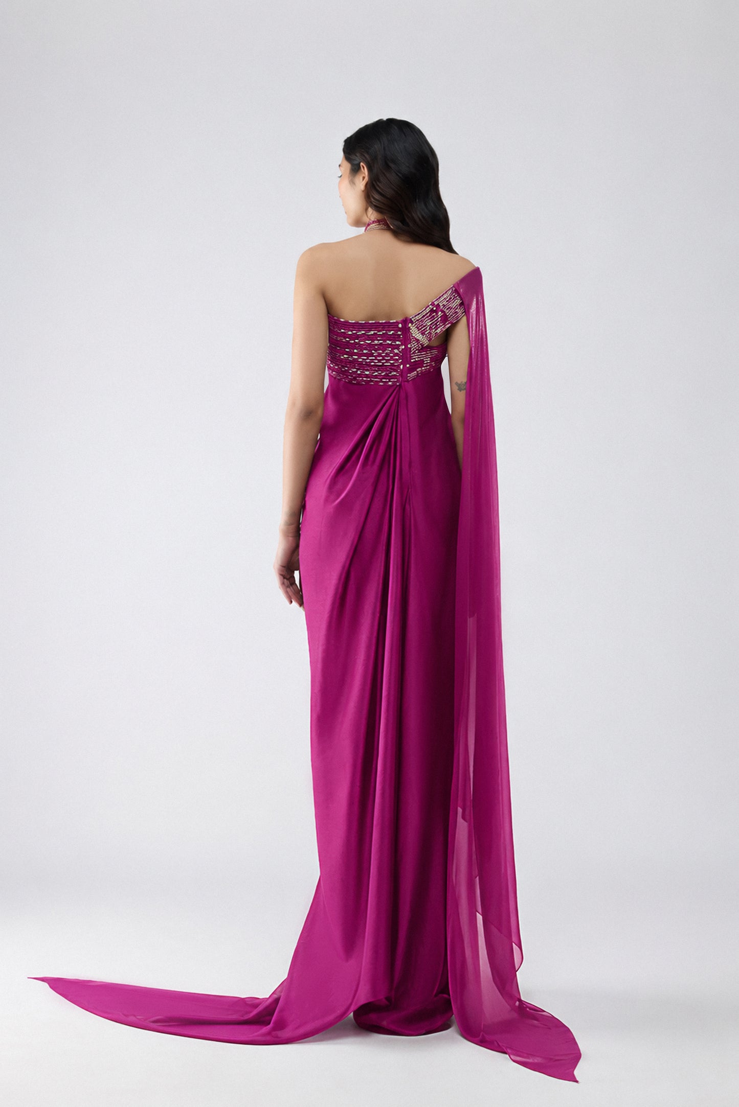 Banarsi Halter Dress With Sleeve Drape