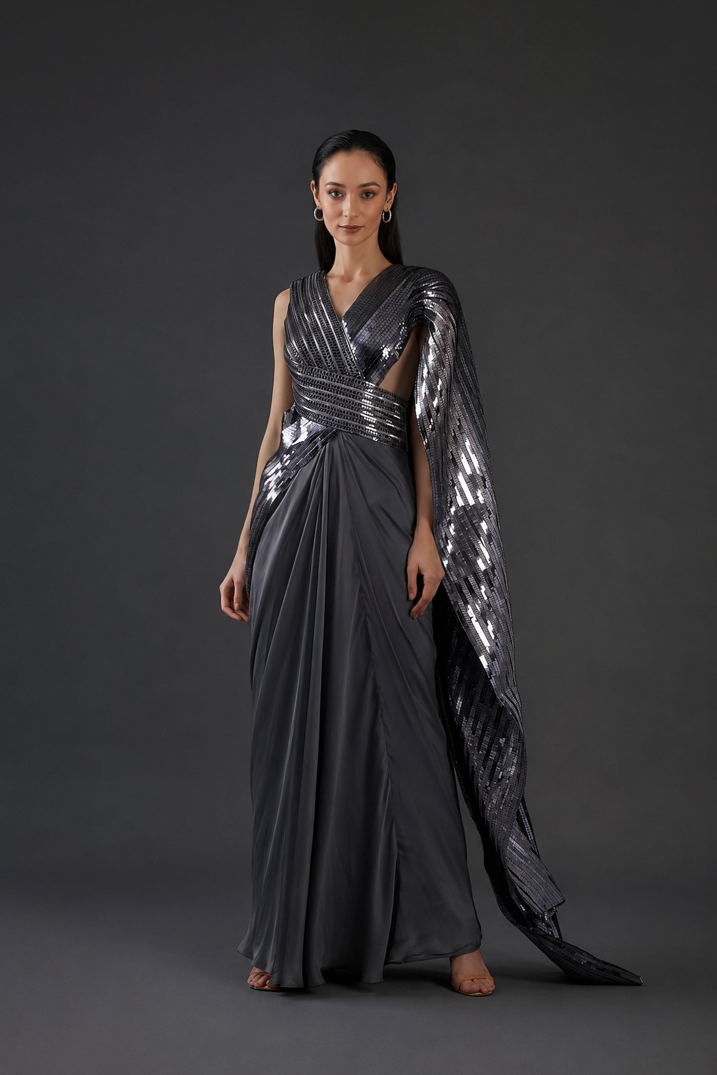 Crinkled Chiffon & Satin Lycra Gown