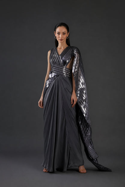 Crinkled Chiffon & Satin Lycra Gown
