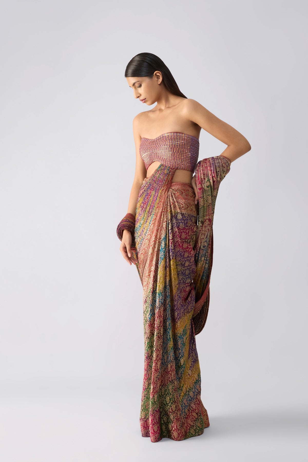 Vintage Rangkaat Navrangi Banarsi Saree