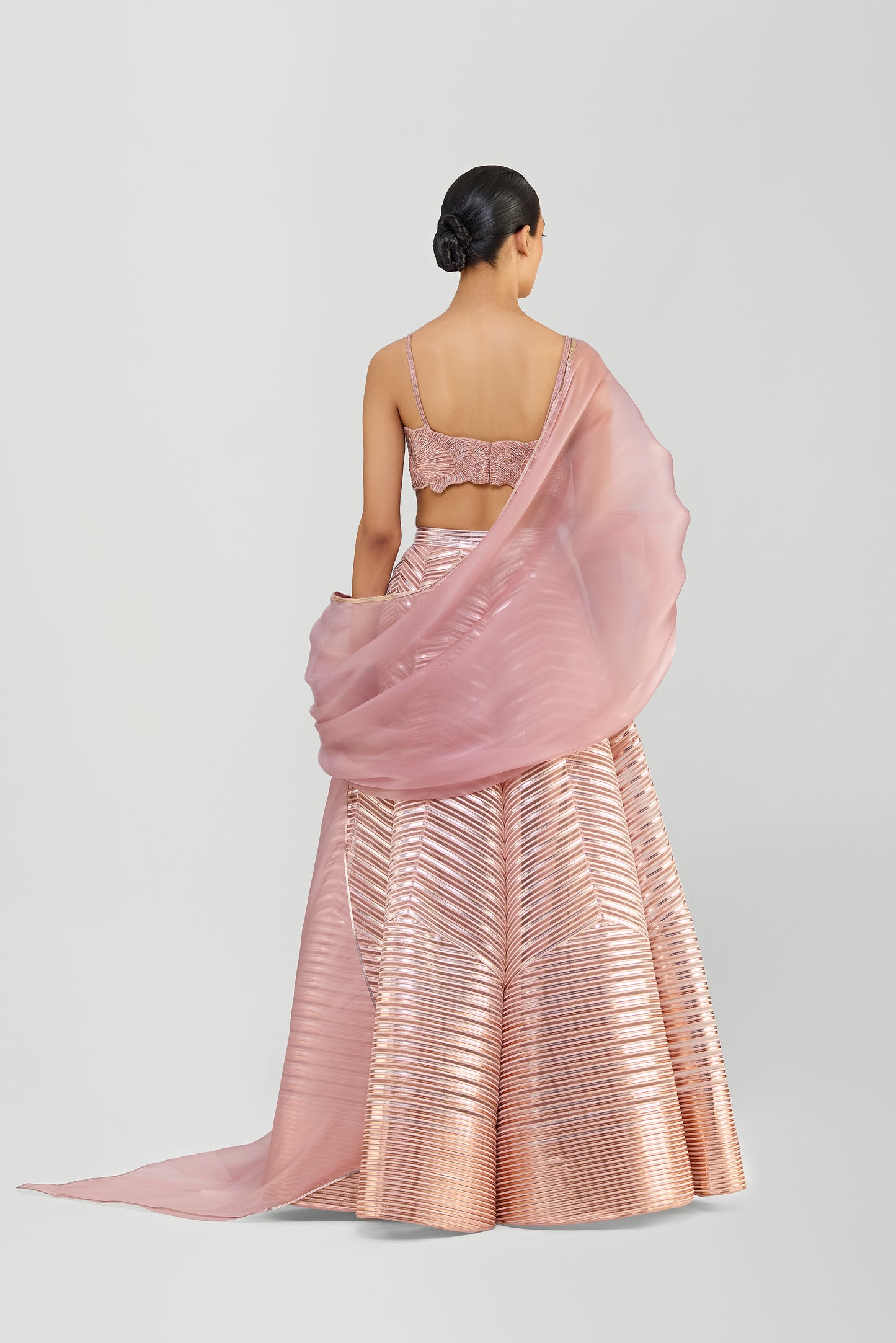 Liquid Mesh Cape Set With A Fluted Tulle Skirt And Beaded Bustier