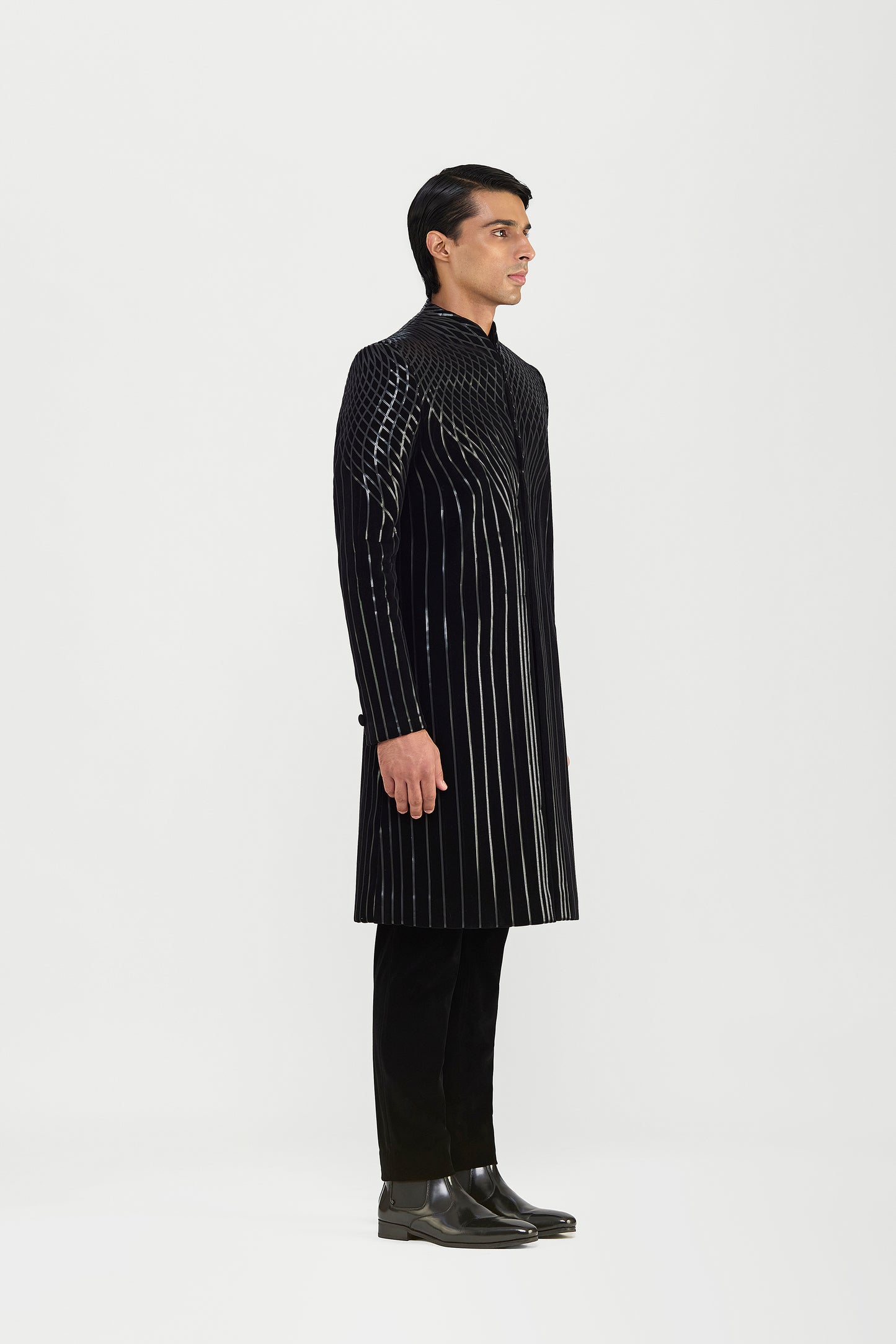 Metallic Long Jacket Set In Velvette