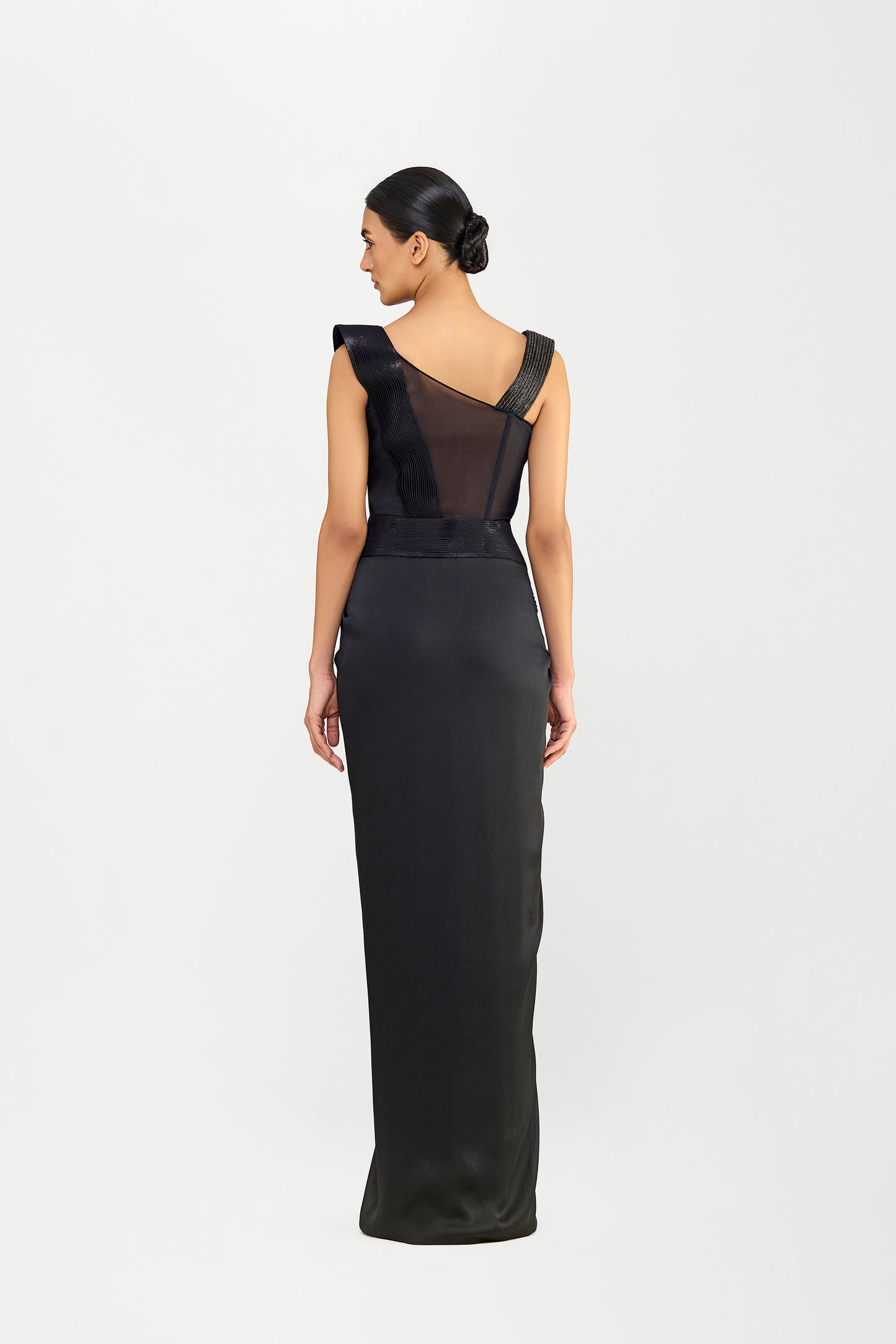 Moulded Strata Micropleated And Corded Top  With A Chiffon Drape