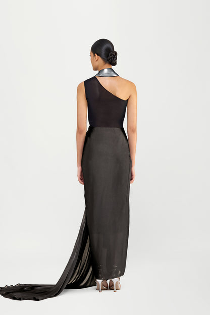 Metallic Gown With Chiffon Drape