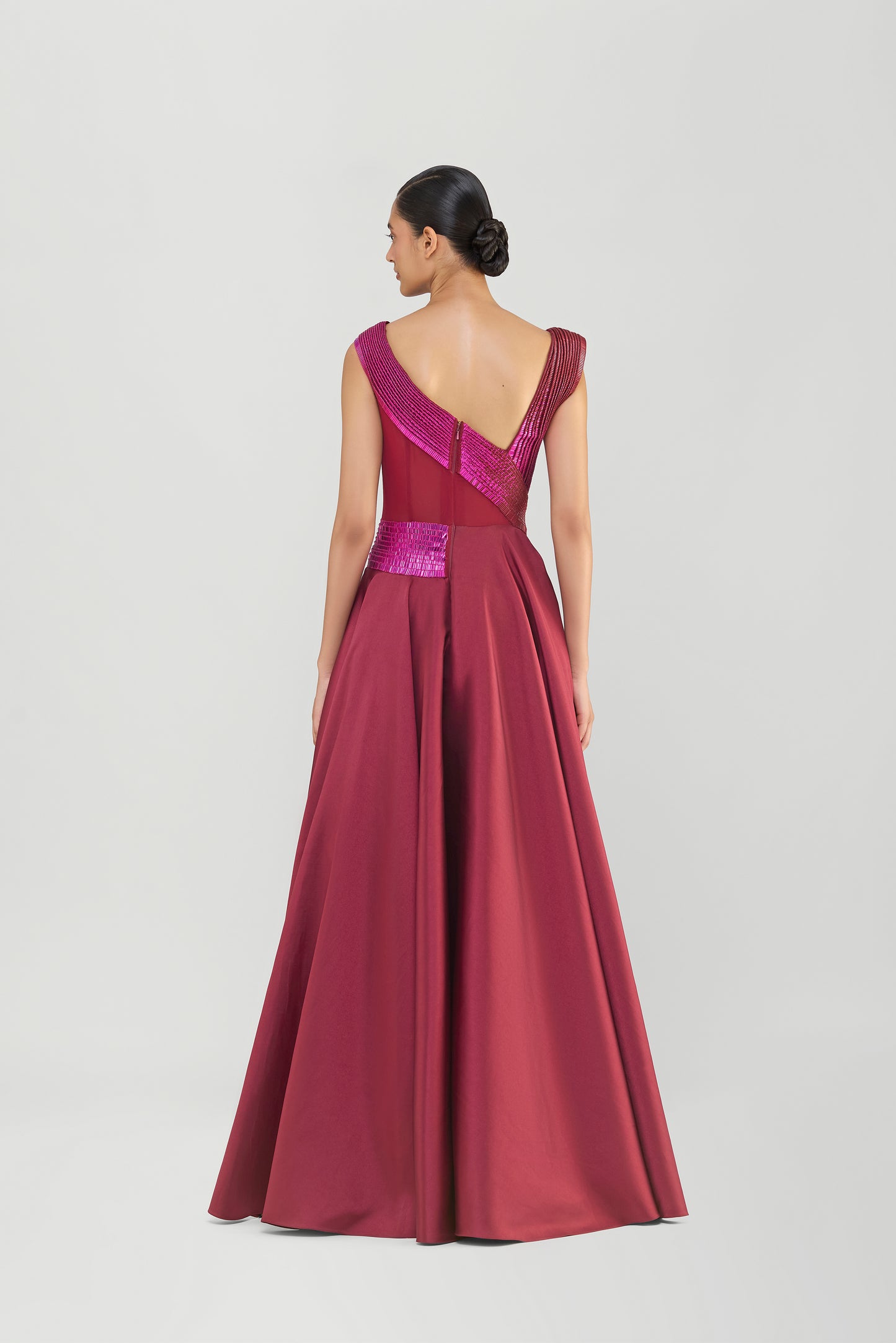 Structured Lamina Scales Flared Gown