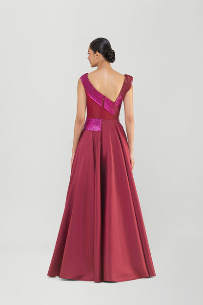 Structured Lamina Scales Flared Gown