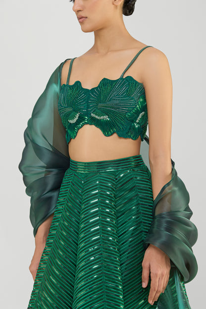 Liquid Mesh Cape Set With A Fluted Tulle Skirt And Beaded Bustier