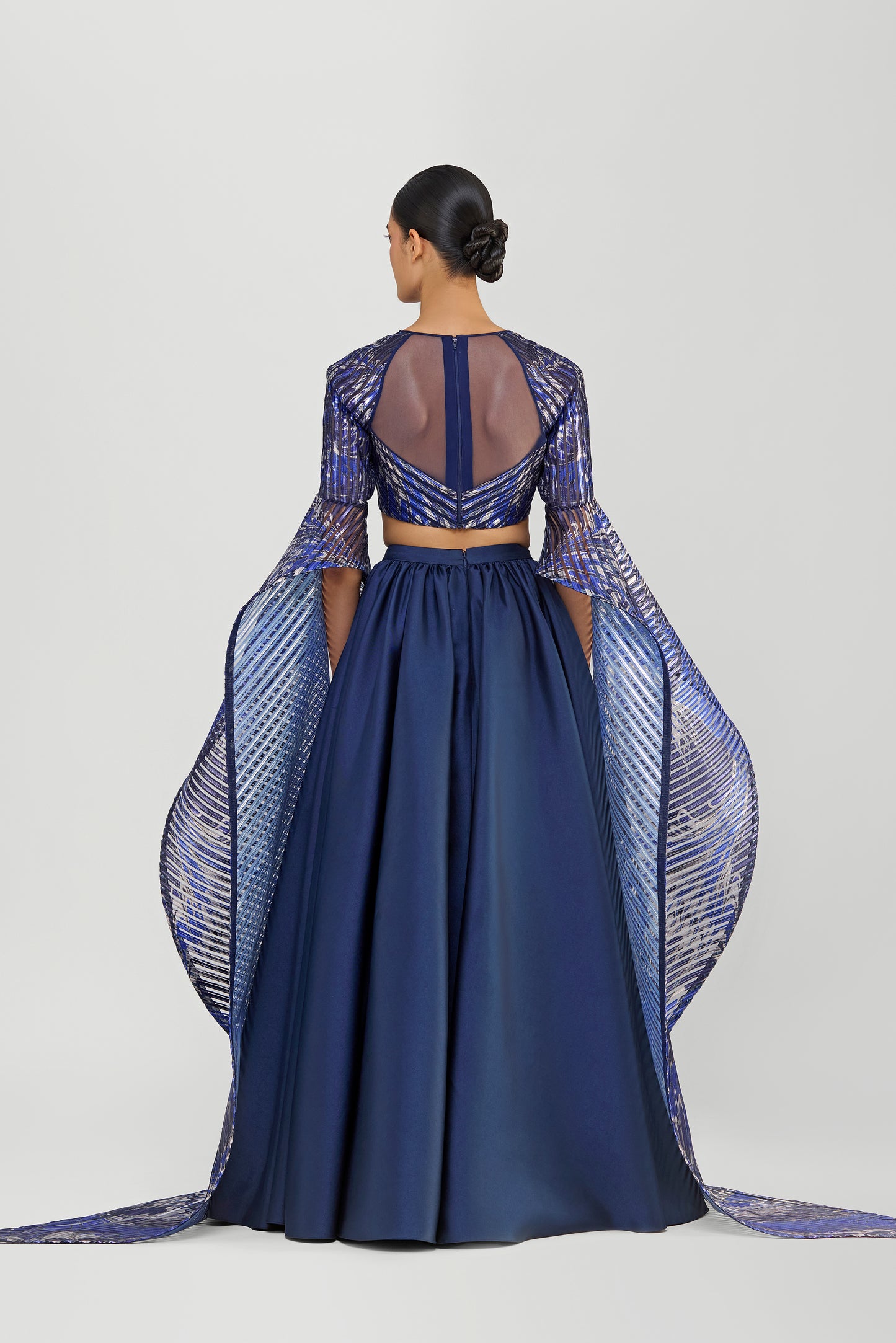 Metallic Printedtop With Wings And Luxe Twill Skirt