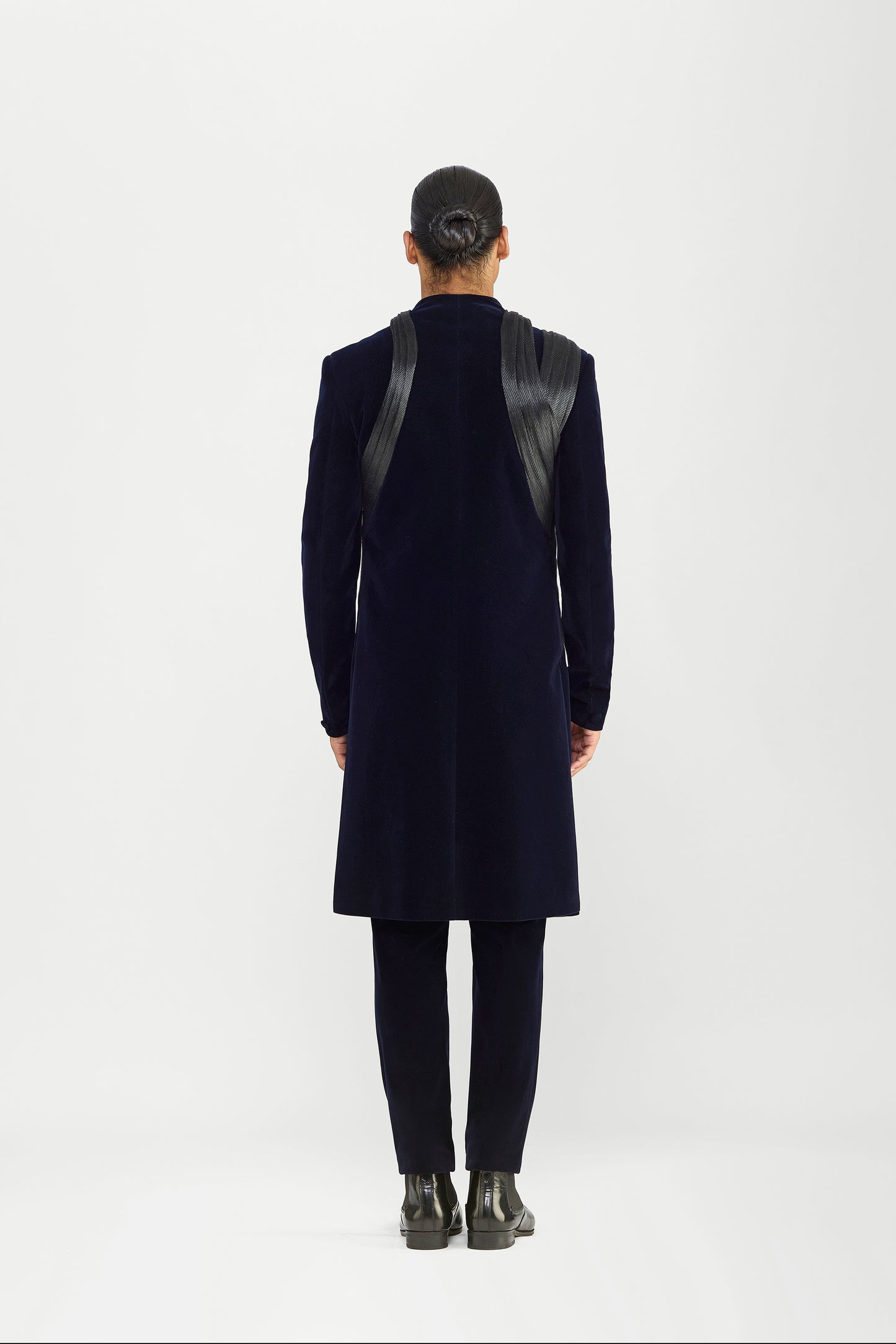 Long Jacket Set In Velvette With Hand Woven Textile