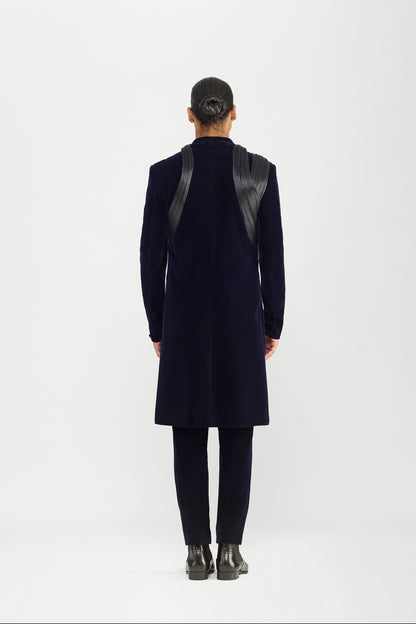 Long Jacket Set In Velvette With Hand Woven Textile