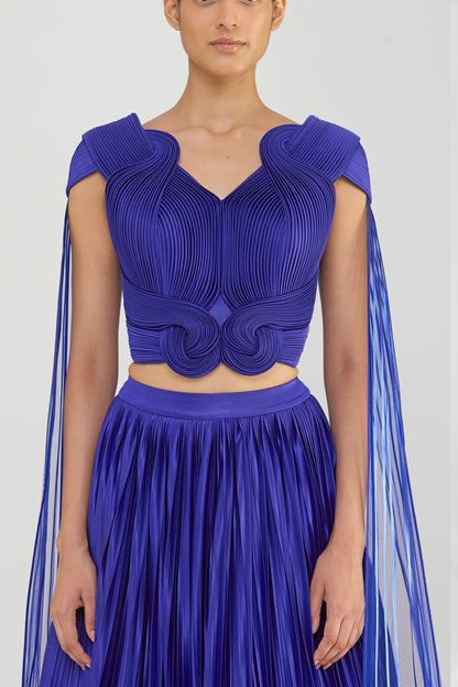 Structured Strata Pleated Top With  Plissé  Skirt