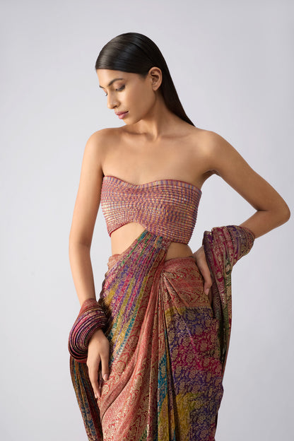 Vintage Rangkaat Navrangi Banarsi Saree