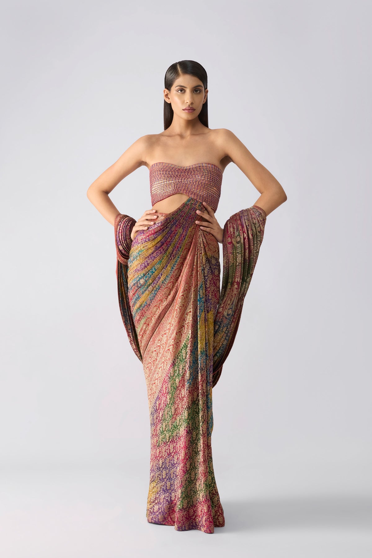 Vintage Rangkaat Navrangi Banarsi Saree