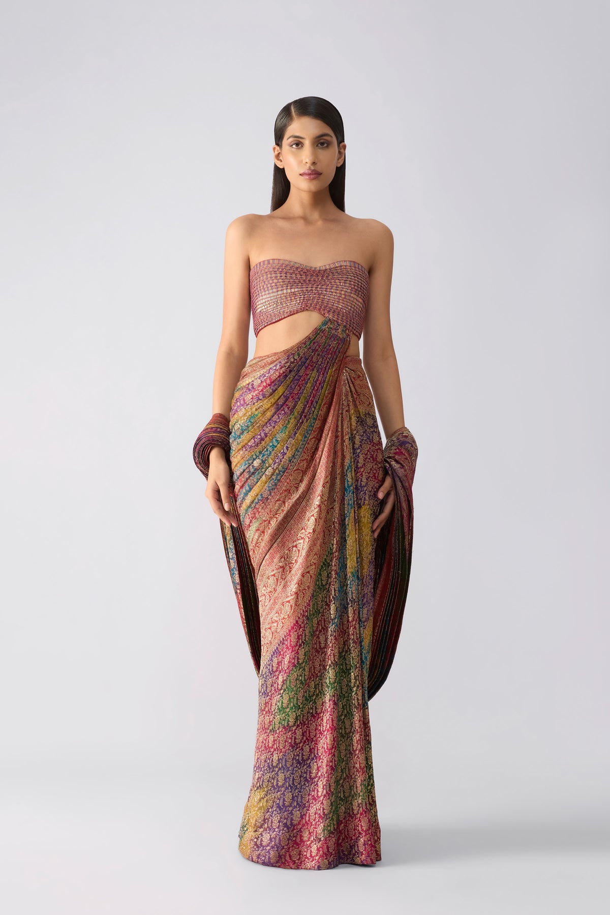 Vintage Rangkaat Navrangi Banarsi Saree