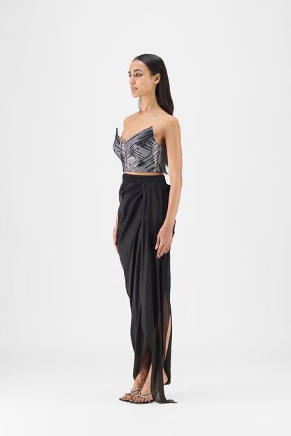 Woven Metallic Bustier And Skirt