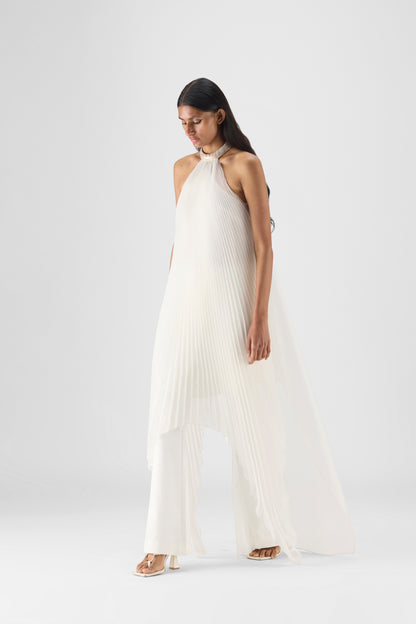 PLEATED HALTER DRESS